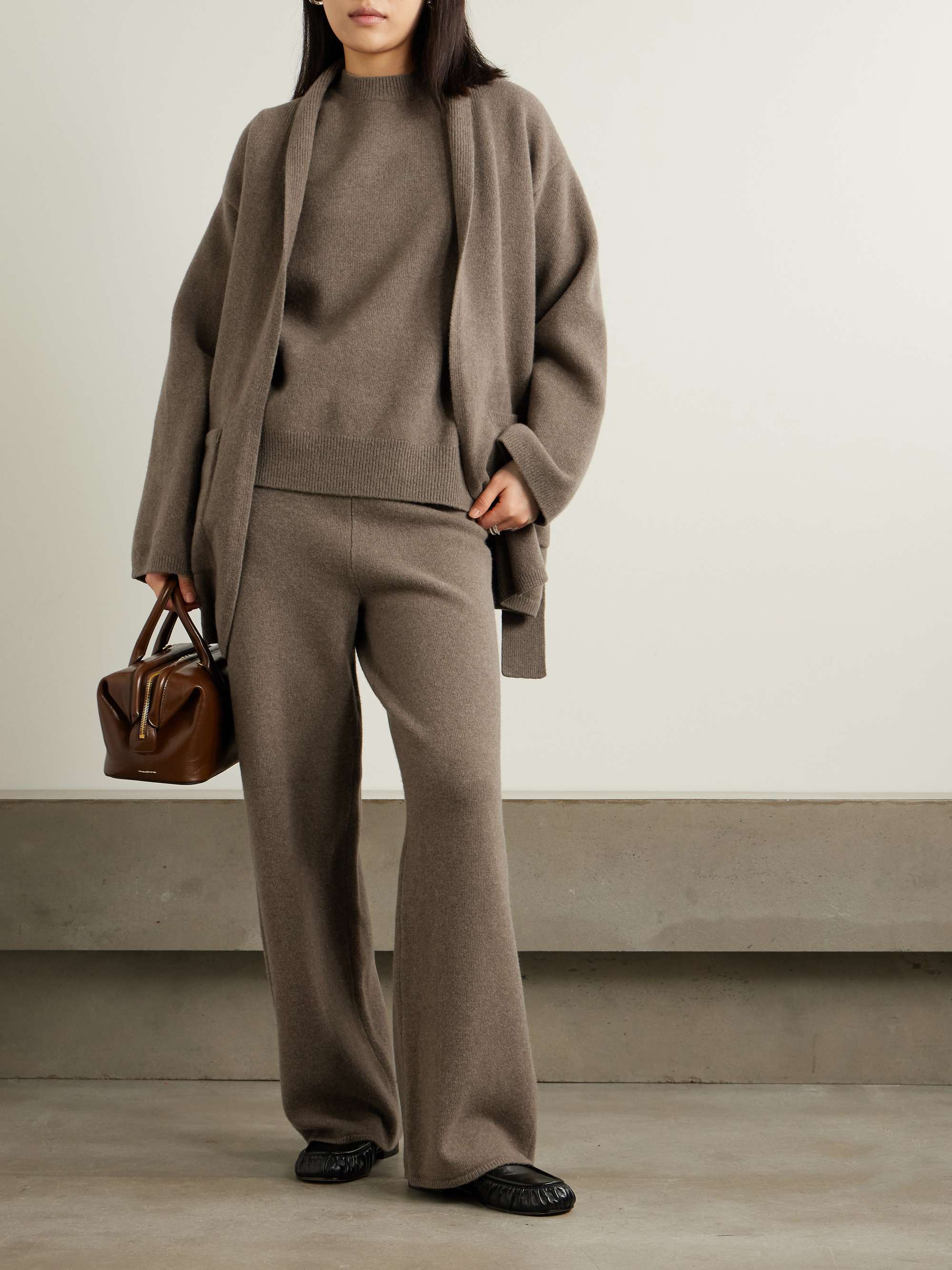 Wool-blend wide-leg track pants view