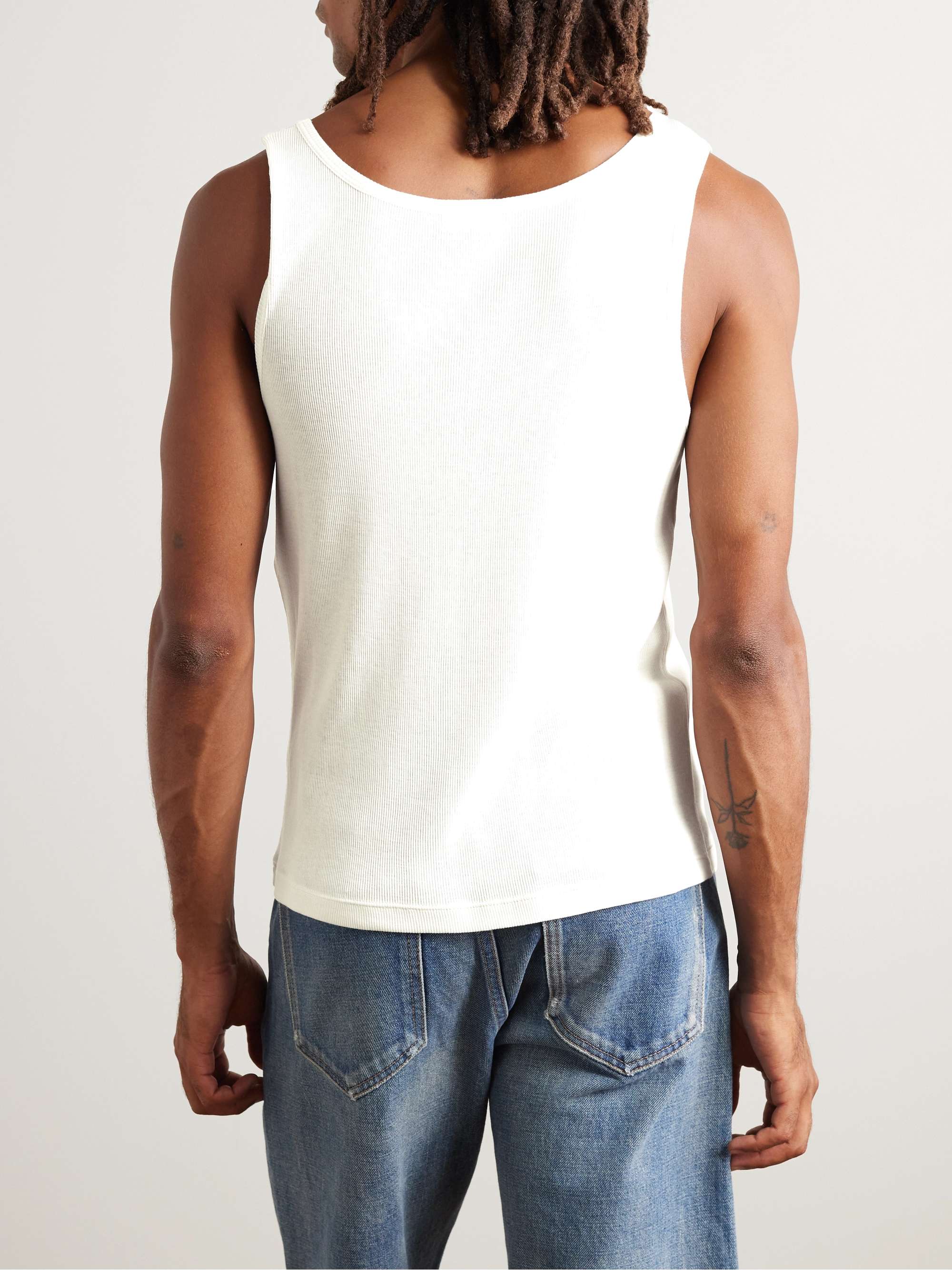 Logo-Embroidered Ribbed Silk and Cotton-Blend Tank Top view