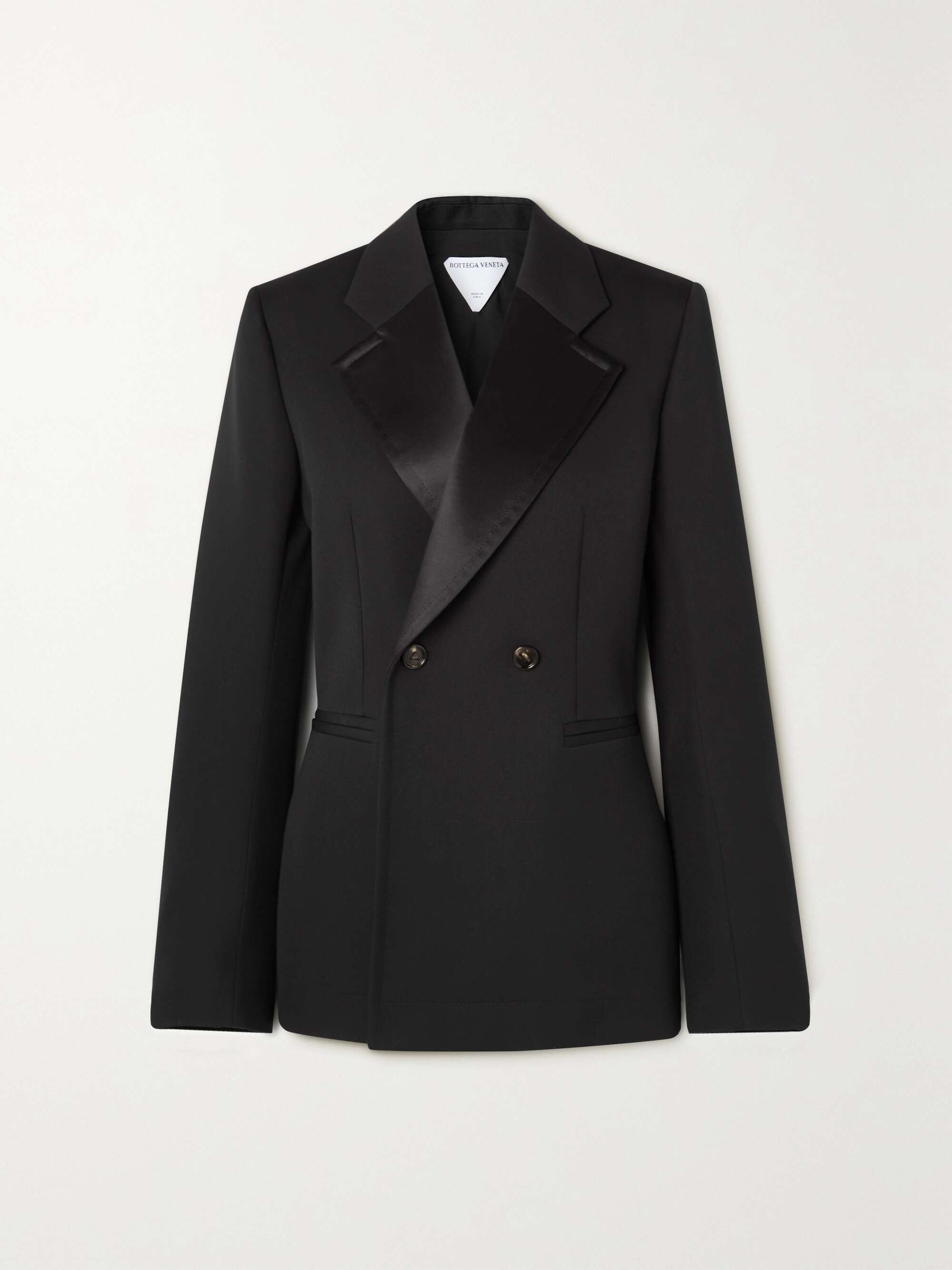 Double-breasted satin-trimmed grain de poudre wool blazer view