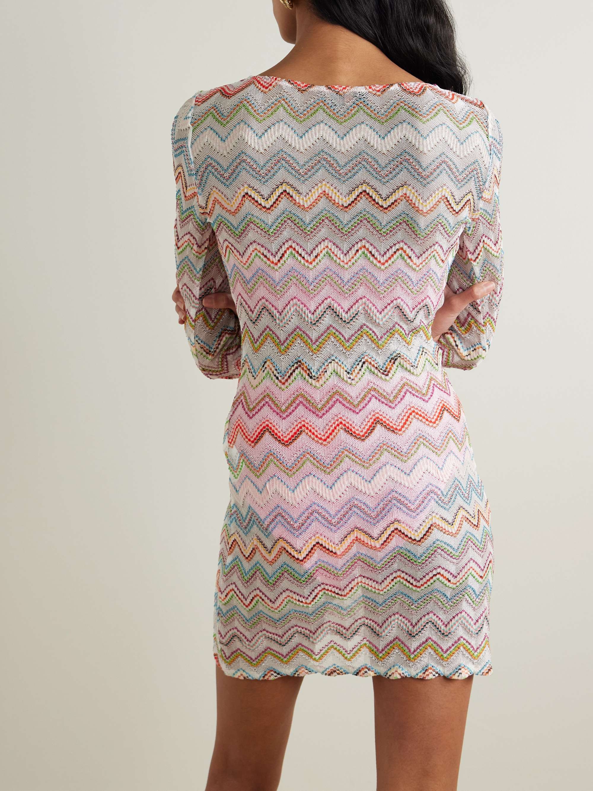 Metallic crochet-knit mini dress view