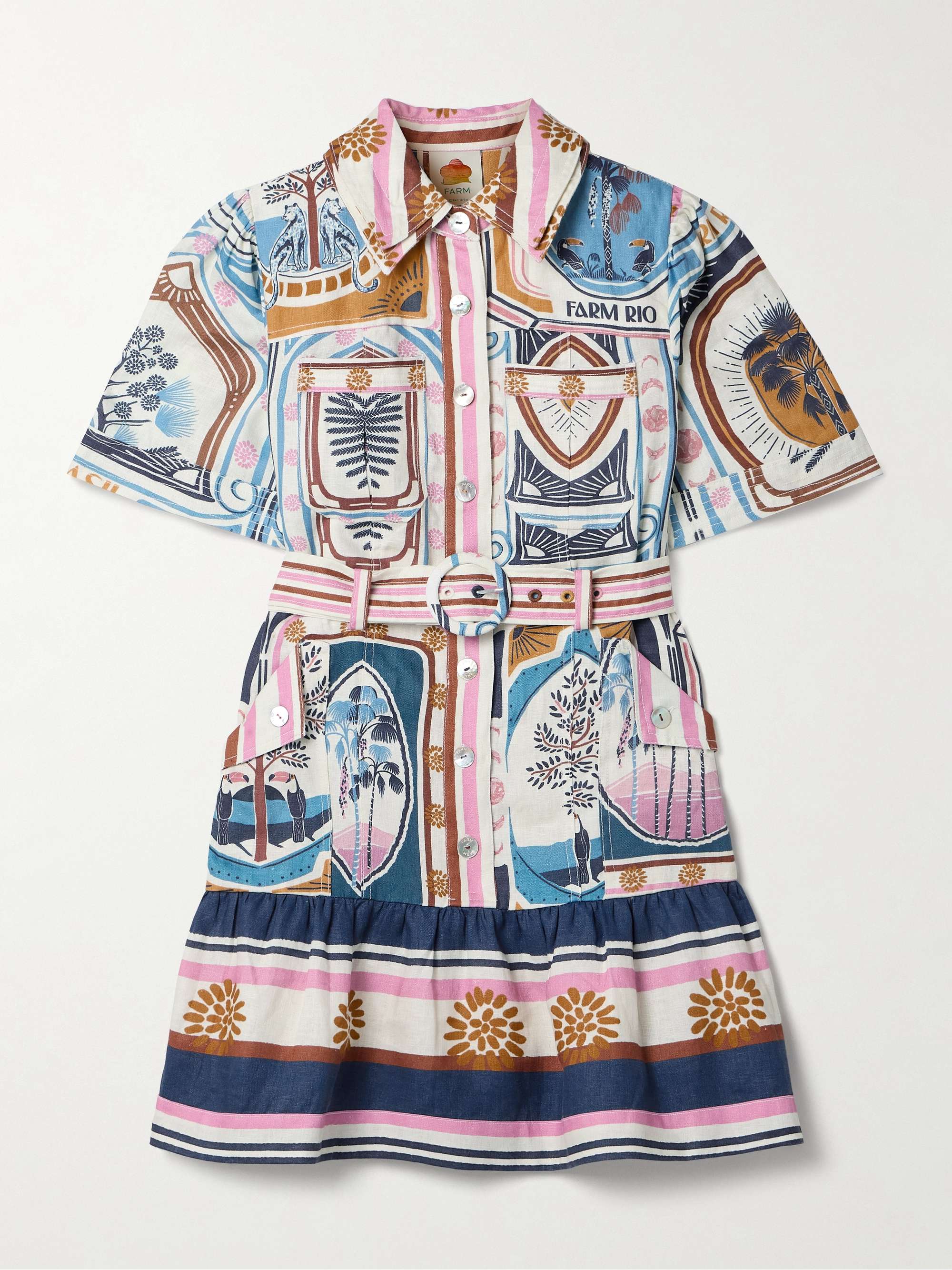 Cerrado Stamps belted printed linen mini dress view