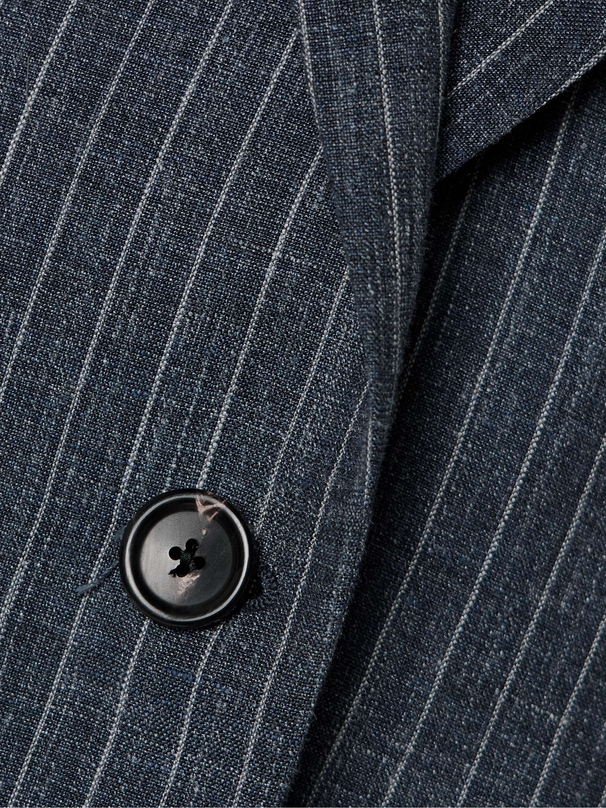 Pinstriped linen, wool and silk-blend blazer view