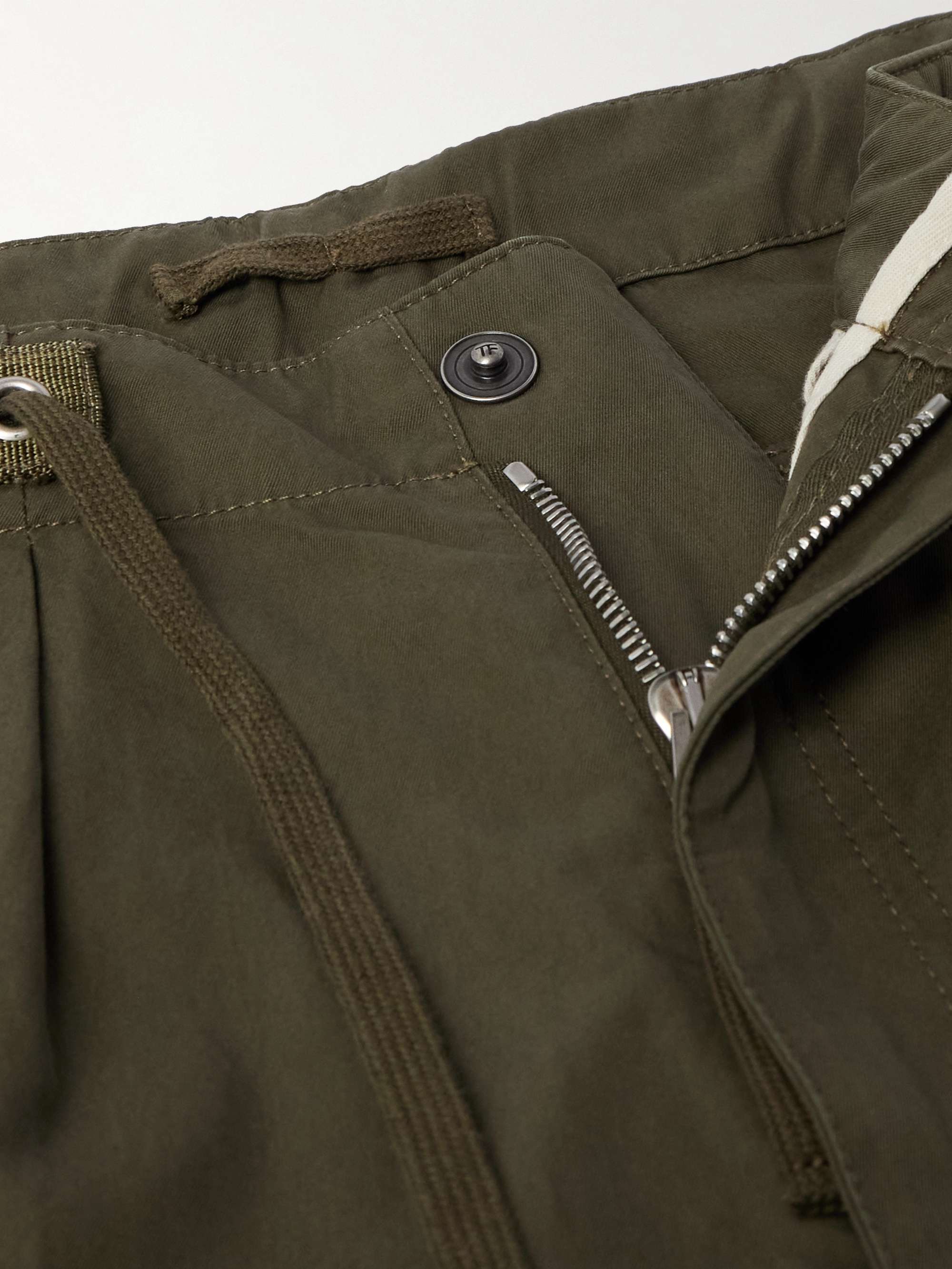 Straight-Leg Pleated Cotton-Twill Drawstring Cargo Trousers view