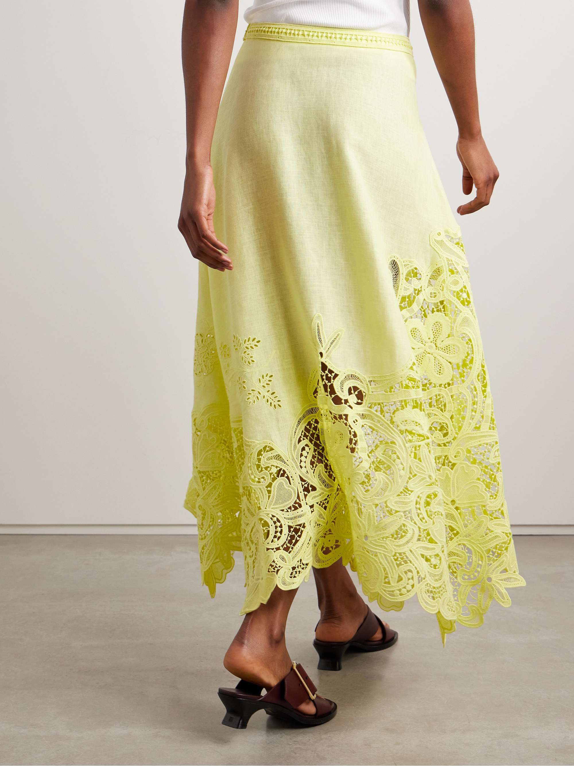 Rae guipure lace-paneled linen midi skirt view