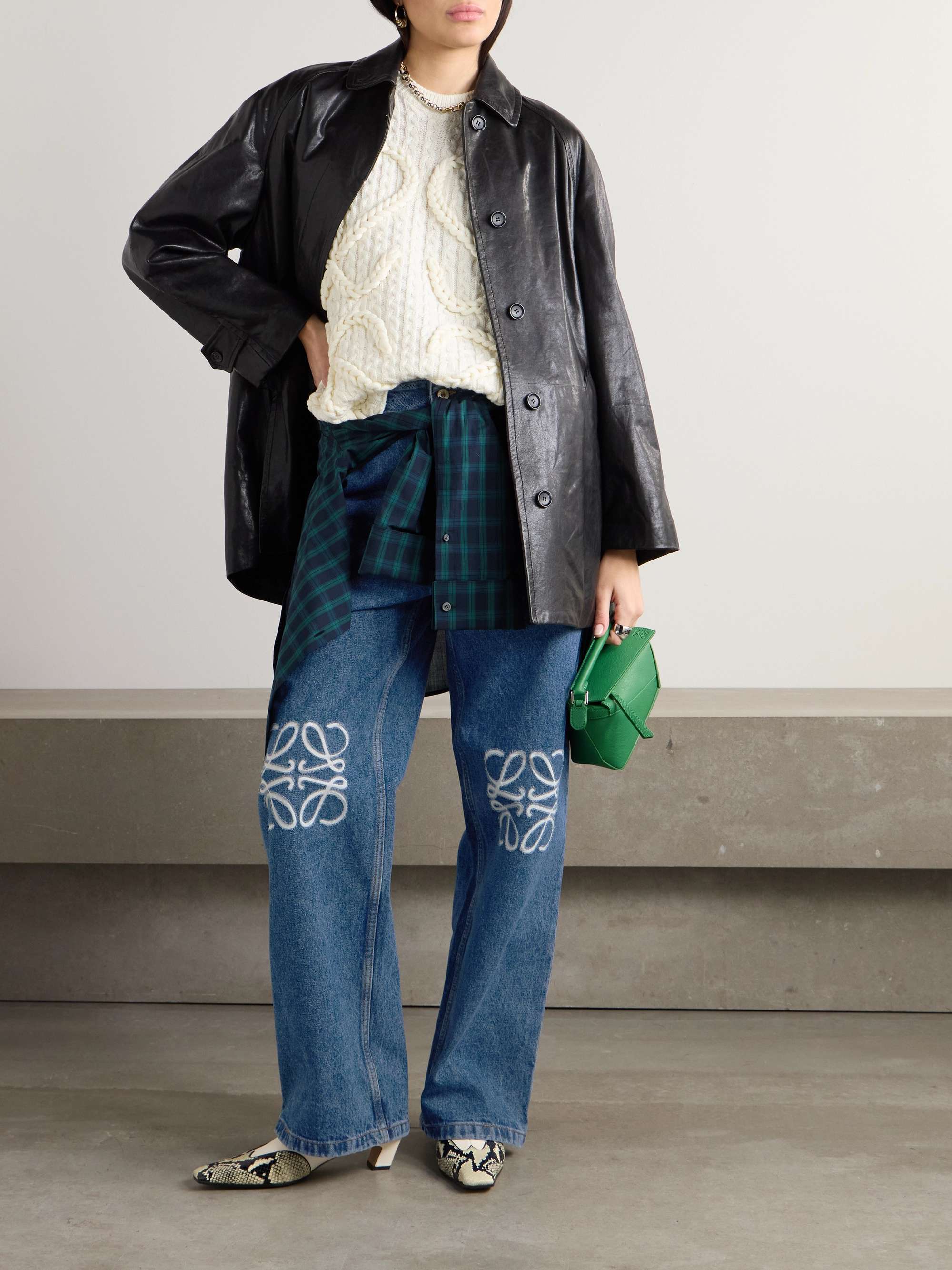 Anagram appliquéd high-rise wide-leg jeans view