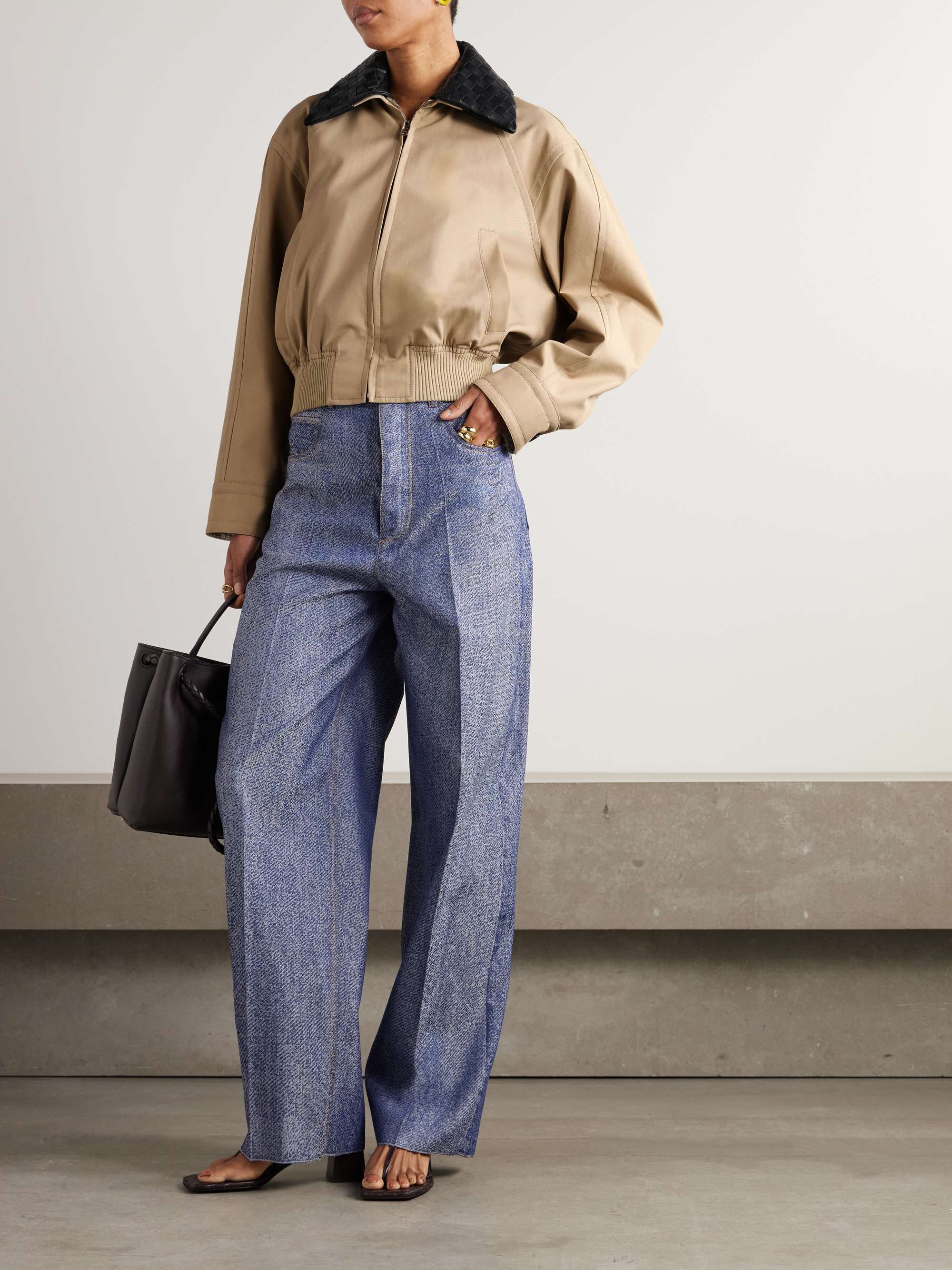 Intrecciato leather-trimmed cotton-twill jacket view