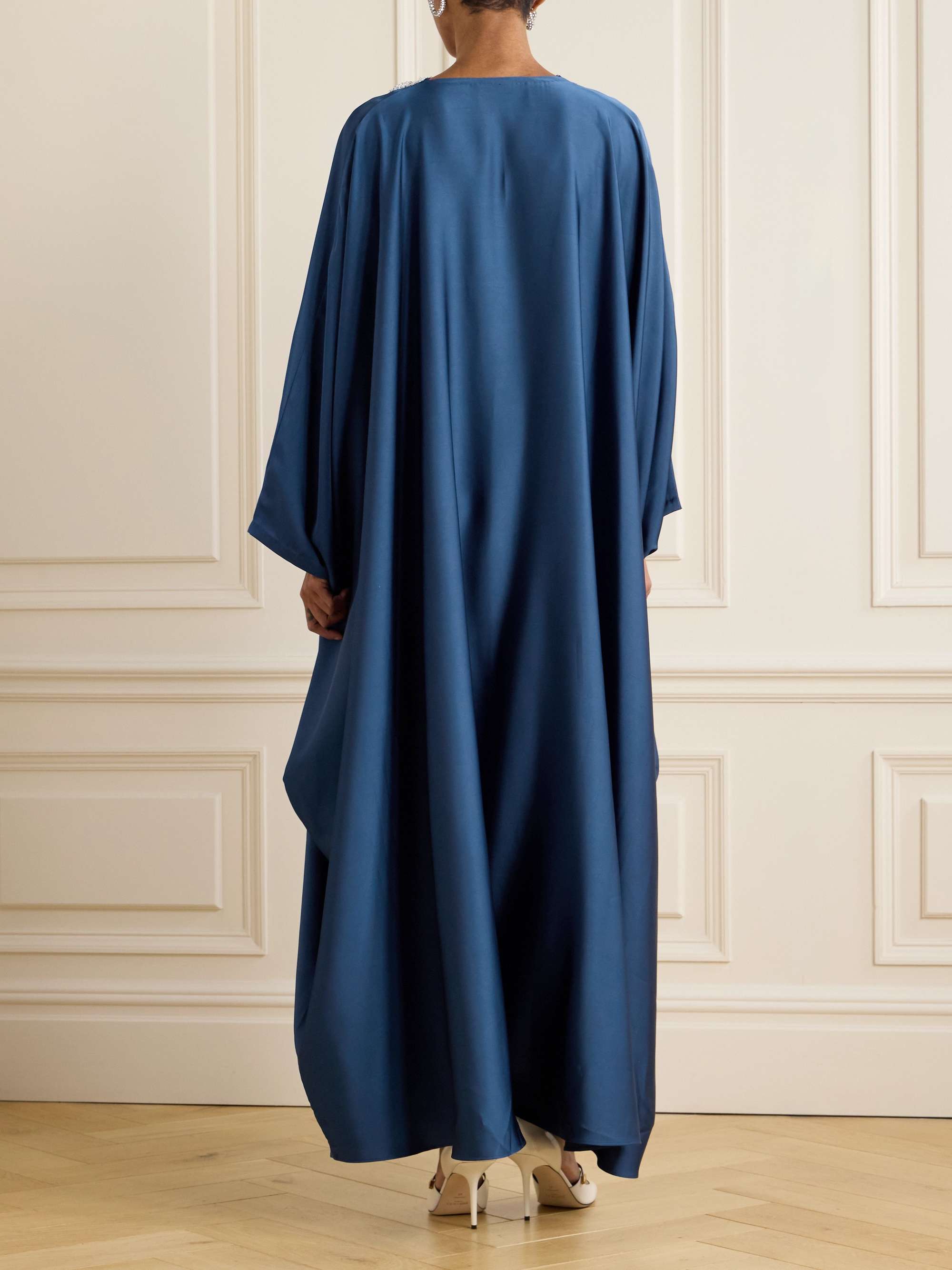 Faux pearl-embellished embroidered twill gown view