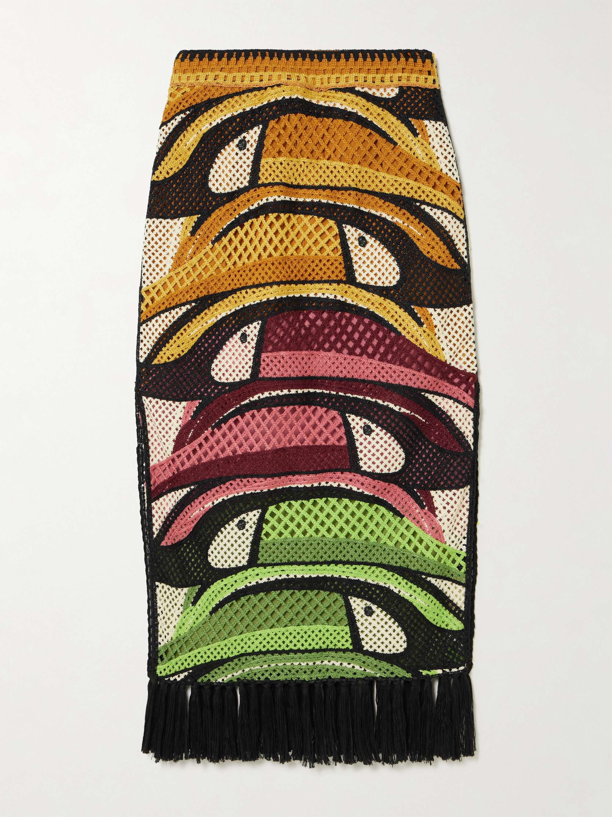 Toucan Tree fringed printed crocheted maxi skirt view