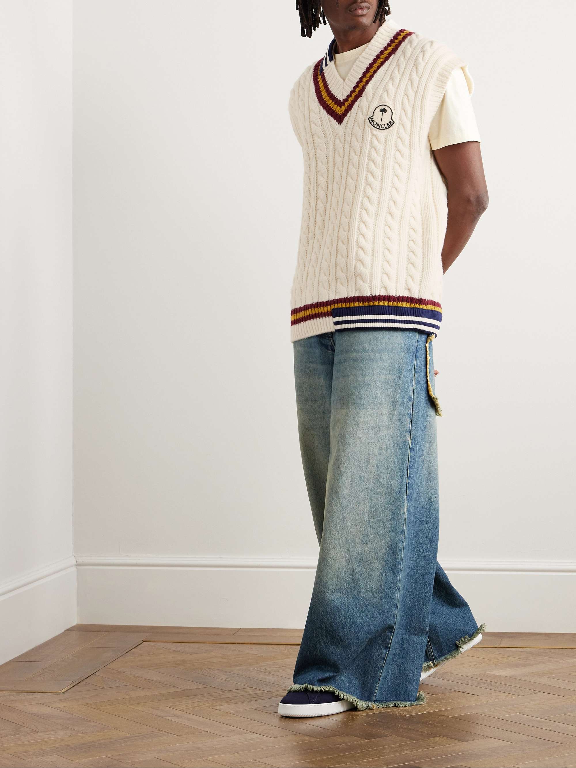 + Palm Angels Logo-Appliquéd Cable-Knit Wool Sweater Vest view