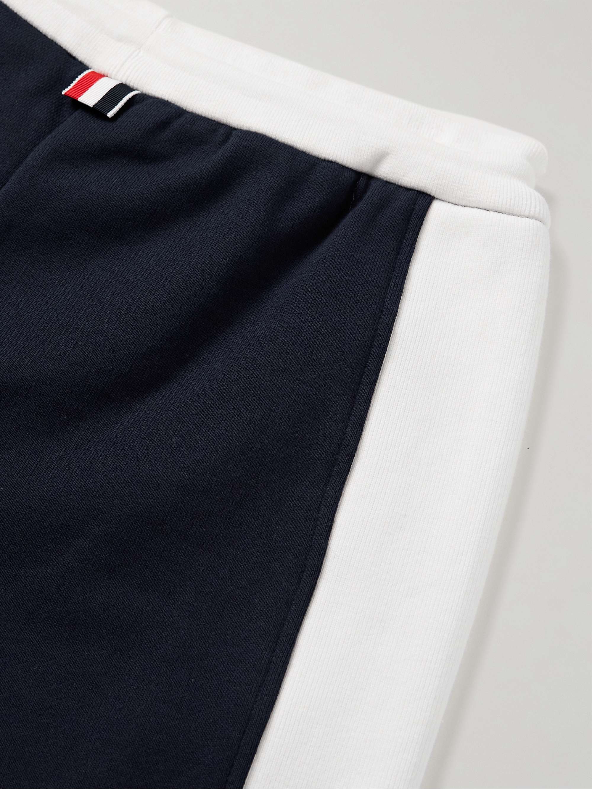 Straight-Leg Logo-Appliquéd Striped Cotton-Jersey Drawstring Shorts view