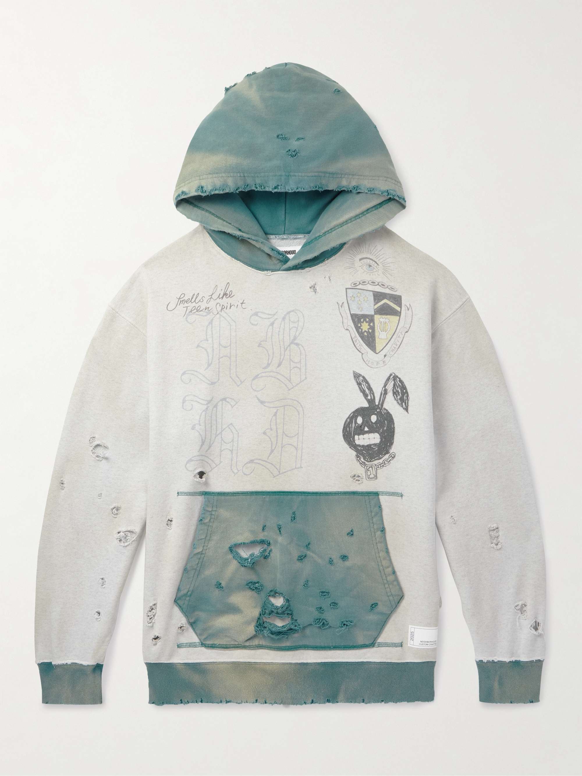 Savage Printed Distressed Cotton-Jersey Hoodie view