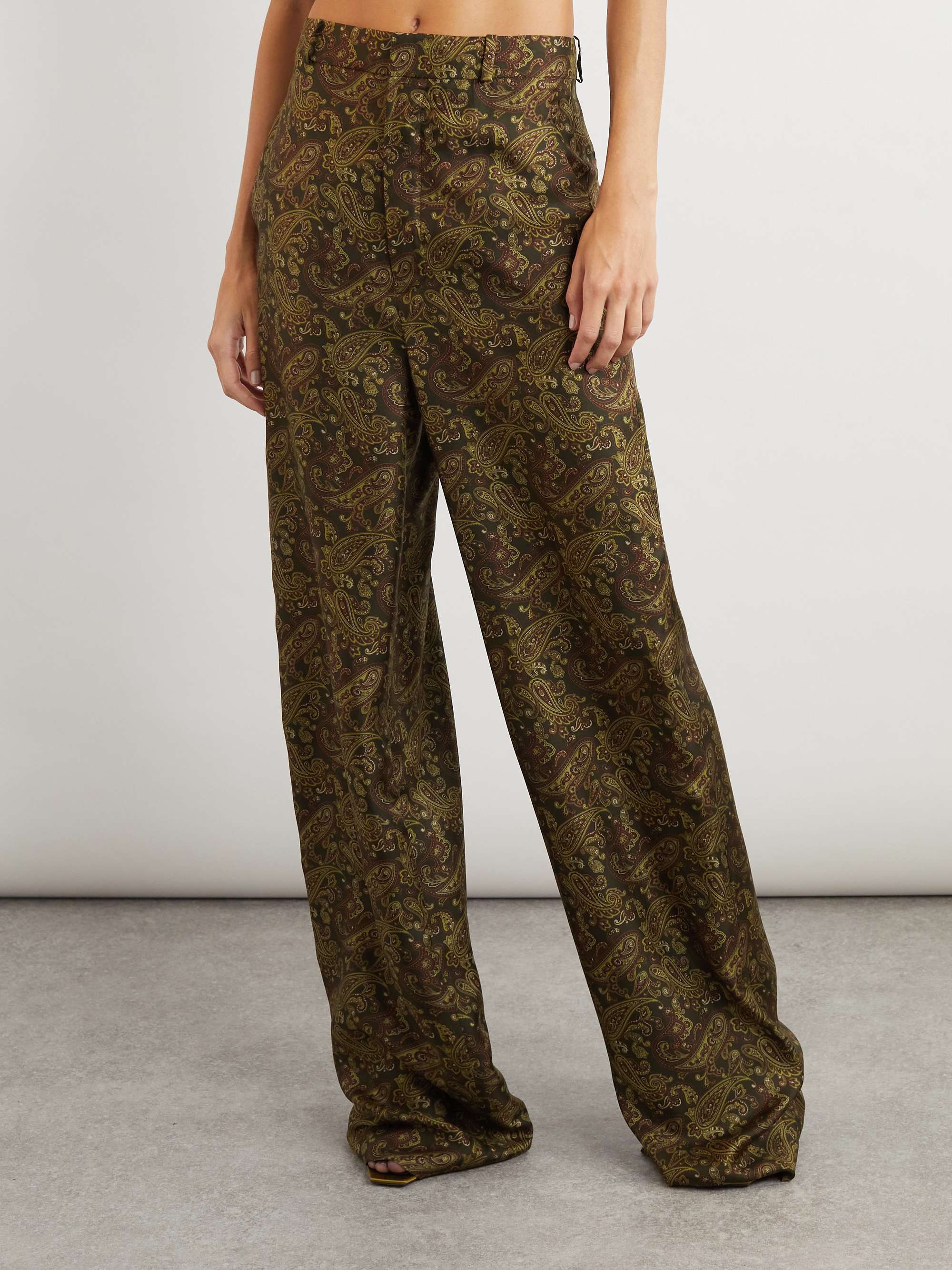 Paisley-print silk-twill wide-leg pants view