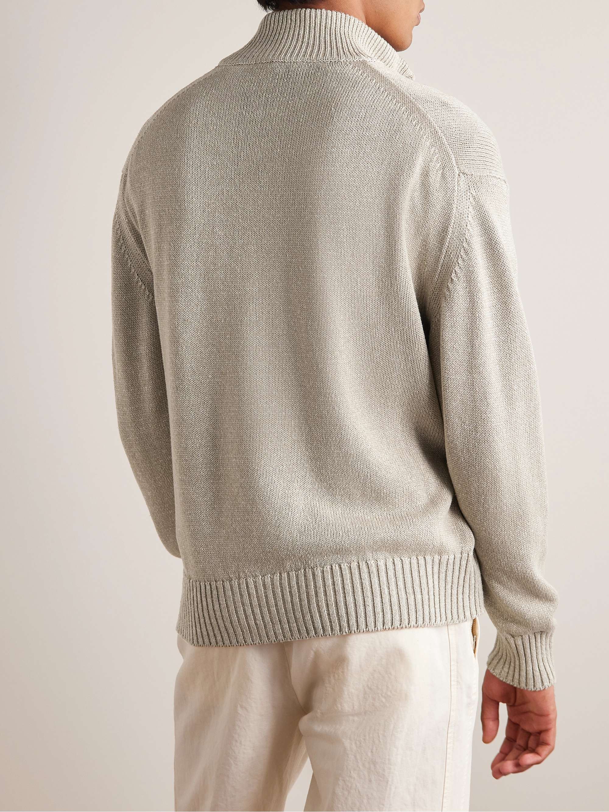 Silk and Linen-Blend Zip-Up Cardigan view