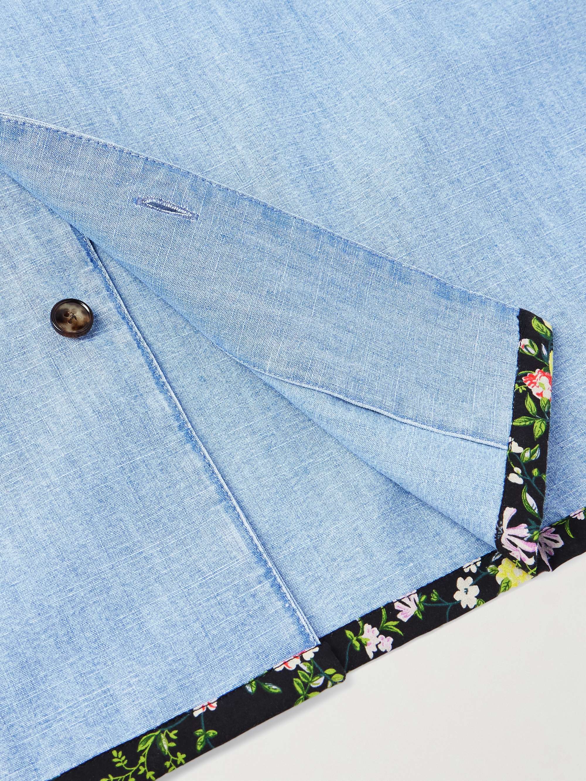 Camp-Collar Floral-Trimmed Denim Shirt view