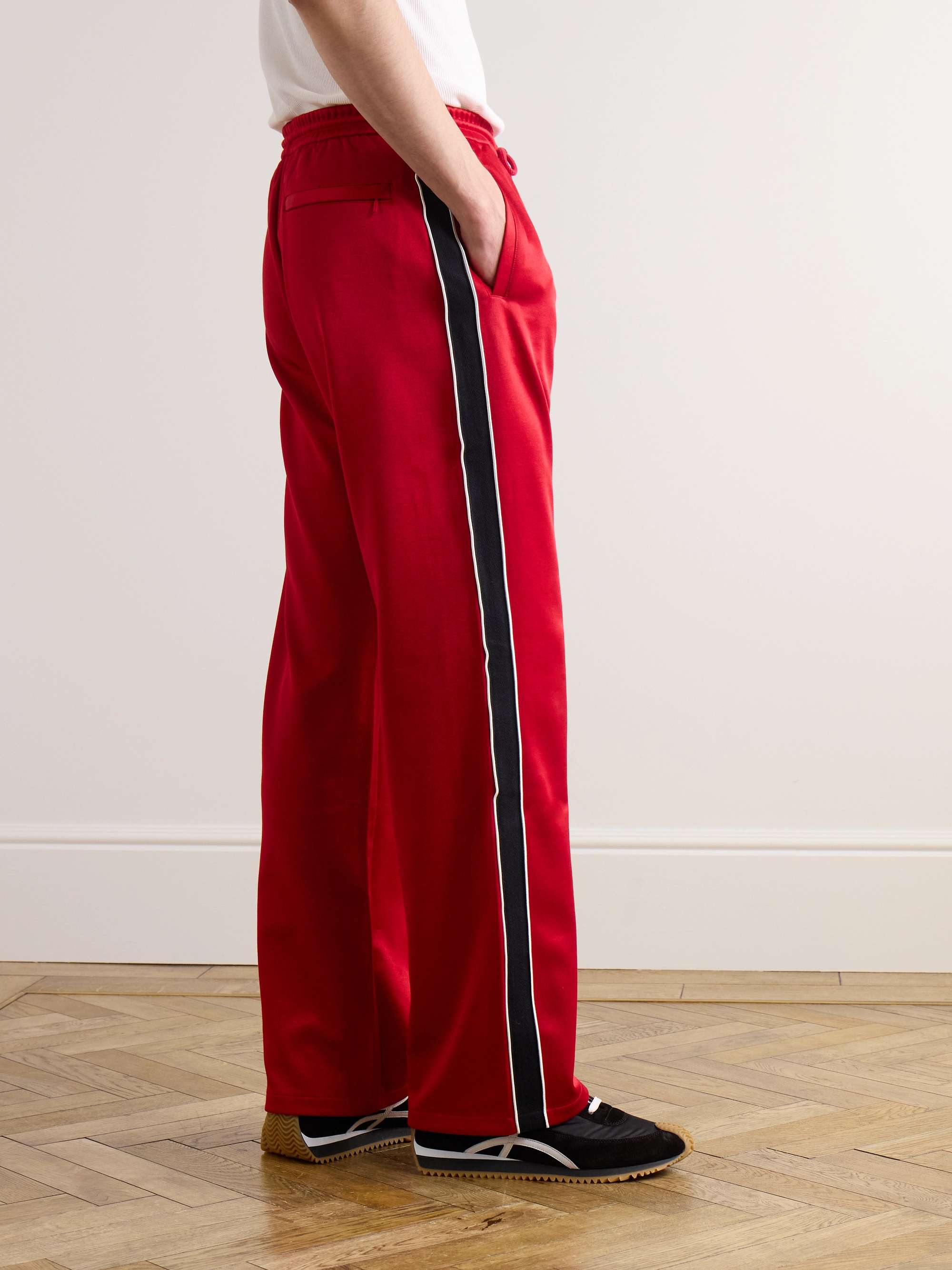 Straight-Leg Logo-Embroidered Striped Tech-Jersey Sweatpants view