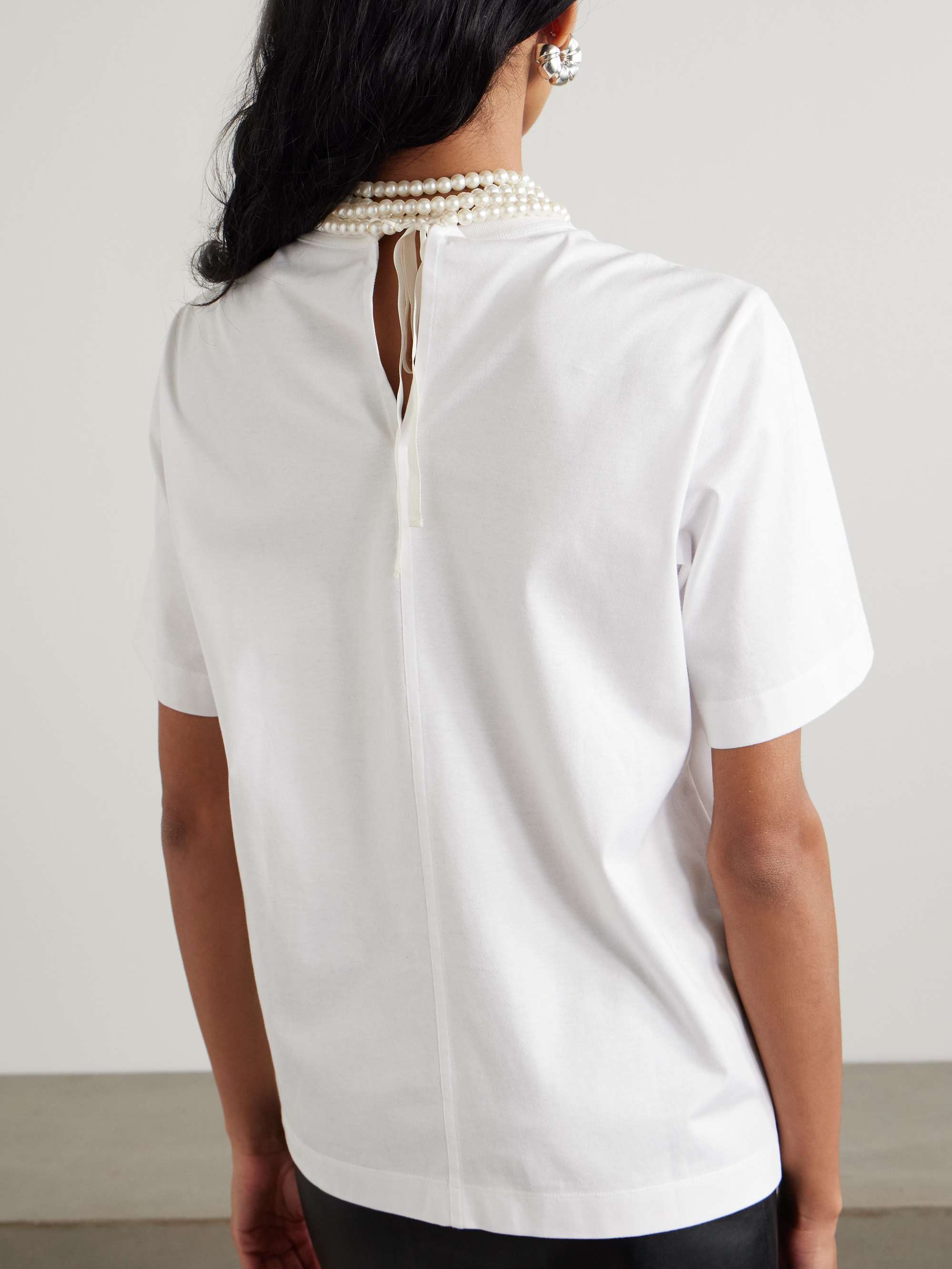 Faux pearl-embellished cotton-jersey T-shirt view