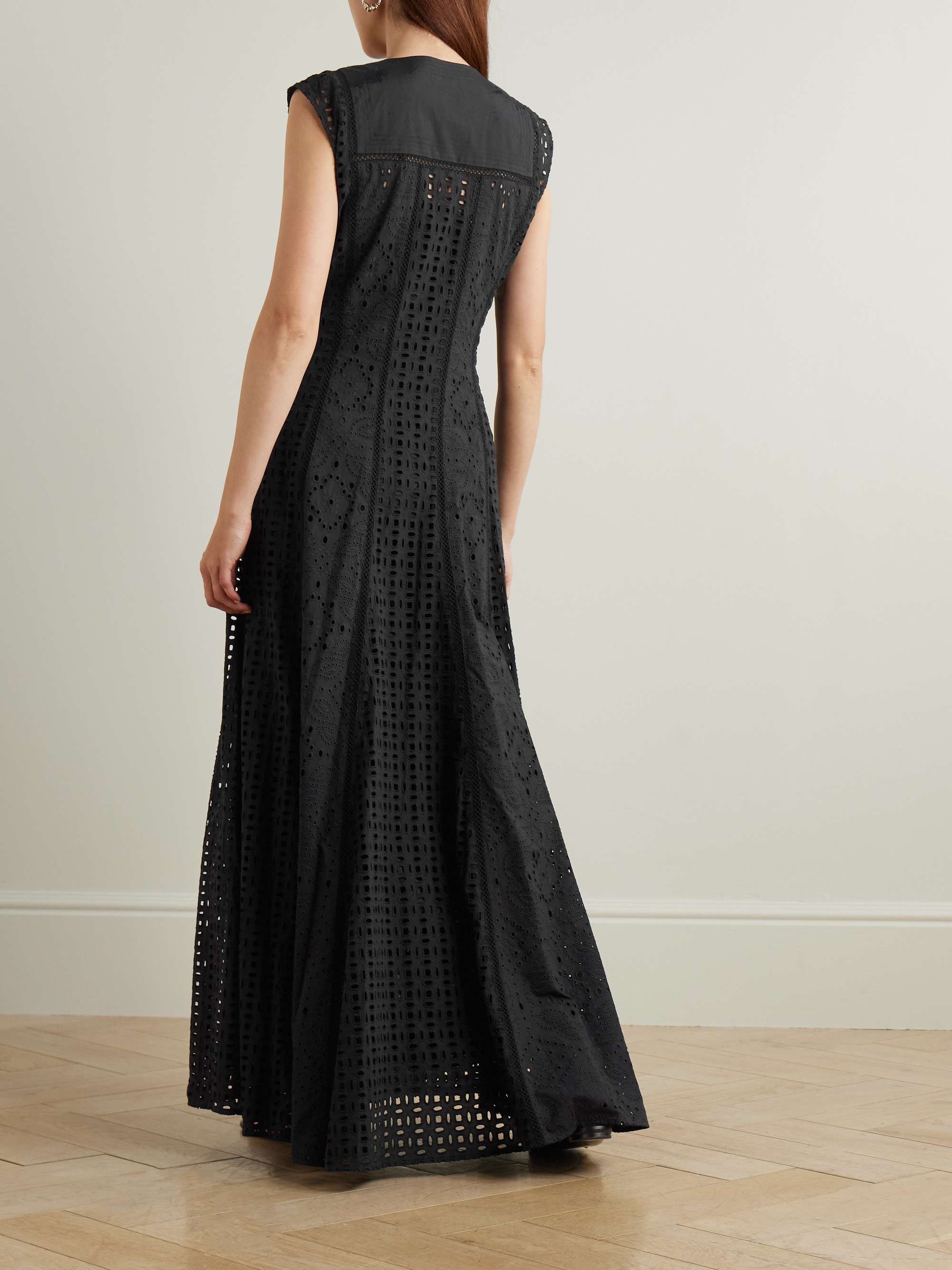 Alina tie-detailed tasseled broderie anglaise cotton maxi dress view