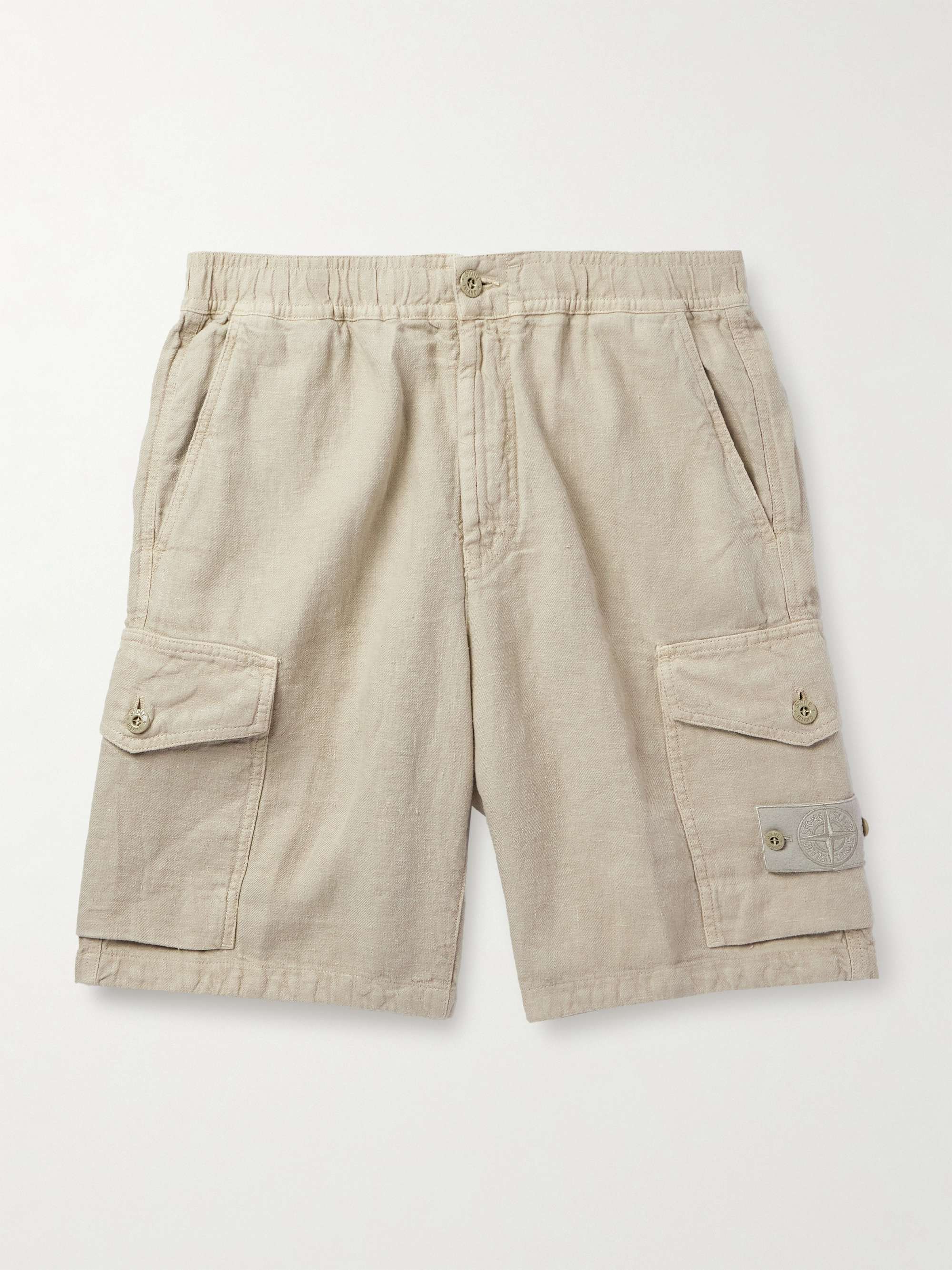 Ghost Straight-Leg Logo-Appliquéd Garment-Dyed Linen Cargo Shorts view