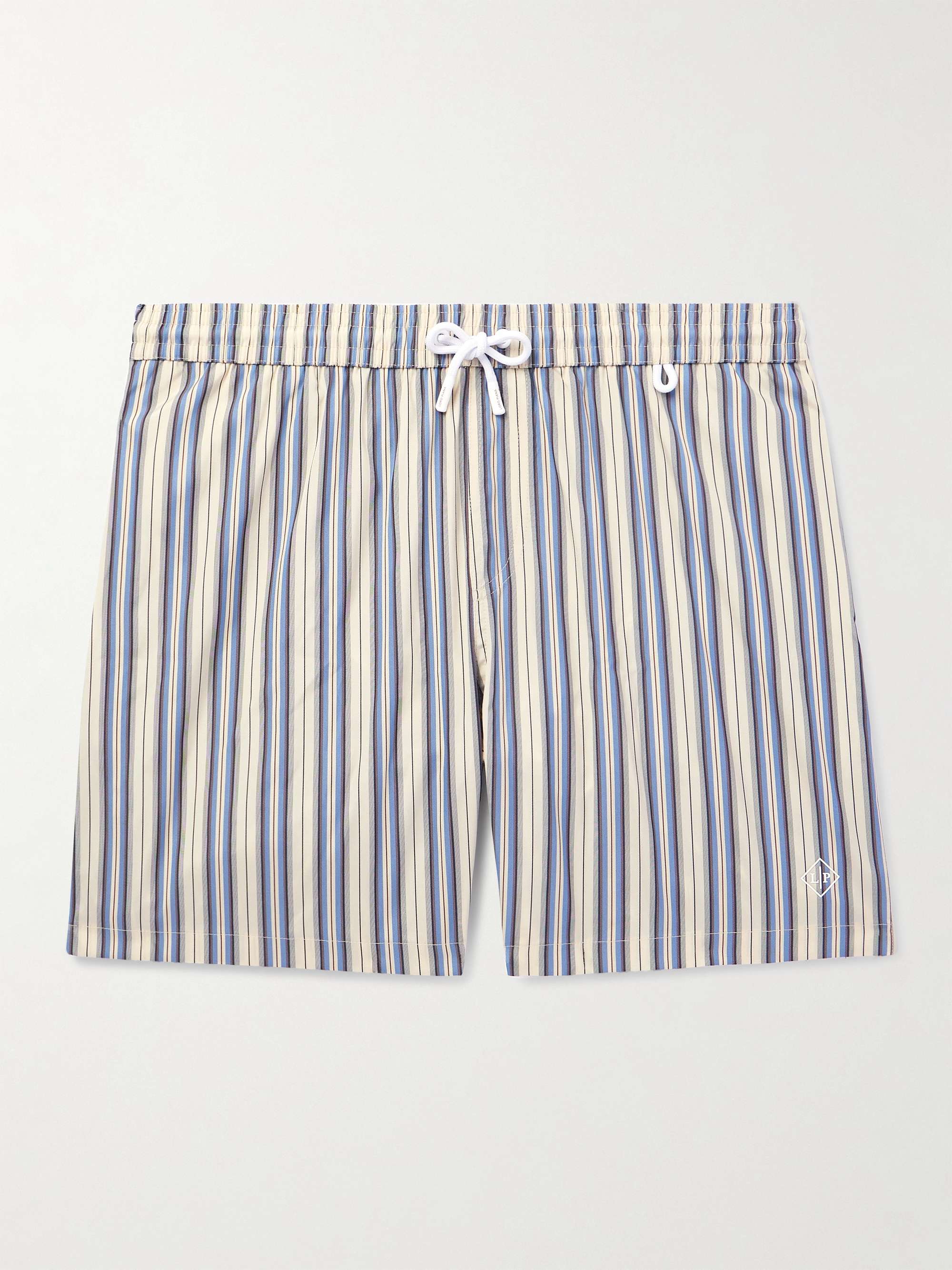 Bay Vintage Straight-Leg Mid-Length Logo-Print Striped Swim Shorts view