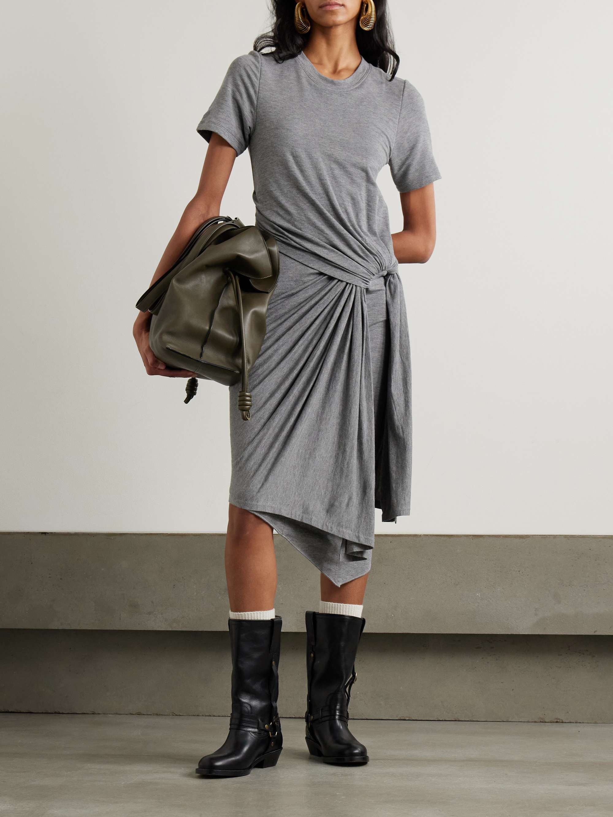 Asymmetric knotted jersey midi dress view