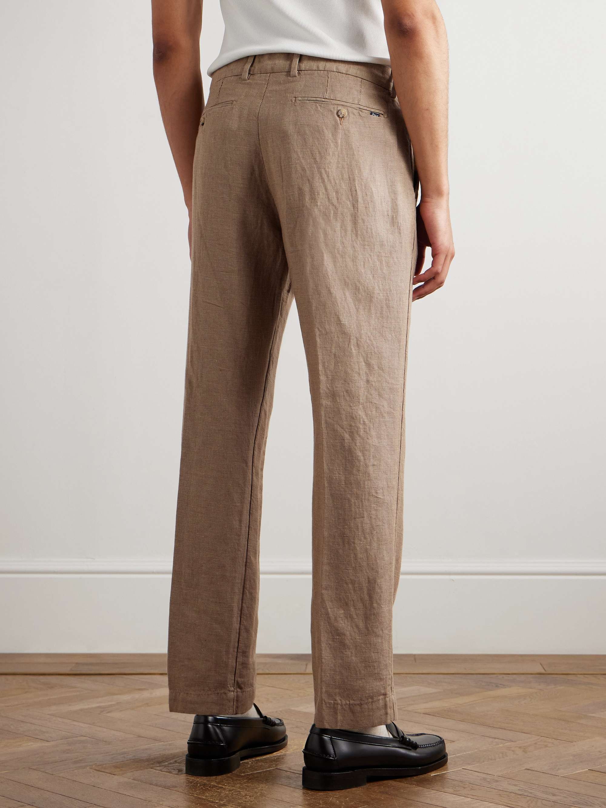 Slim-Fit Straight-Leg Puppytooth Linen and Cotton-Blend Trousers view