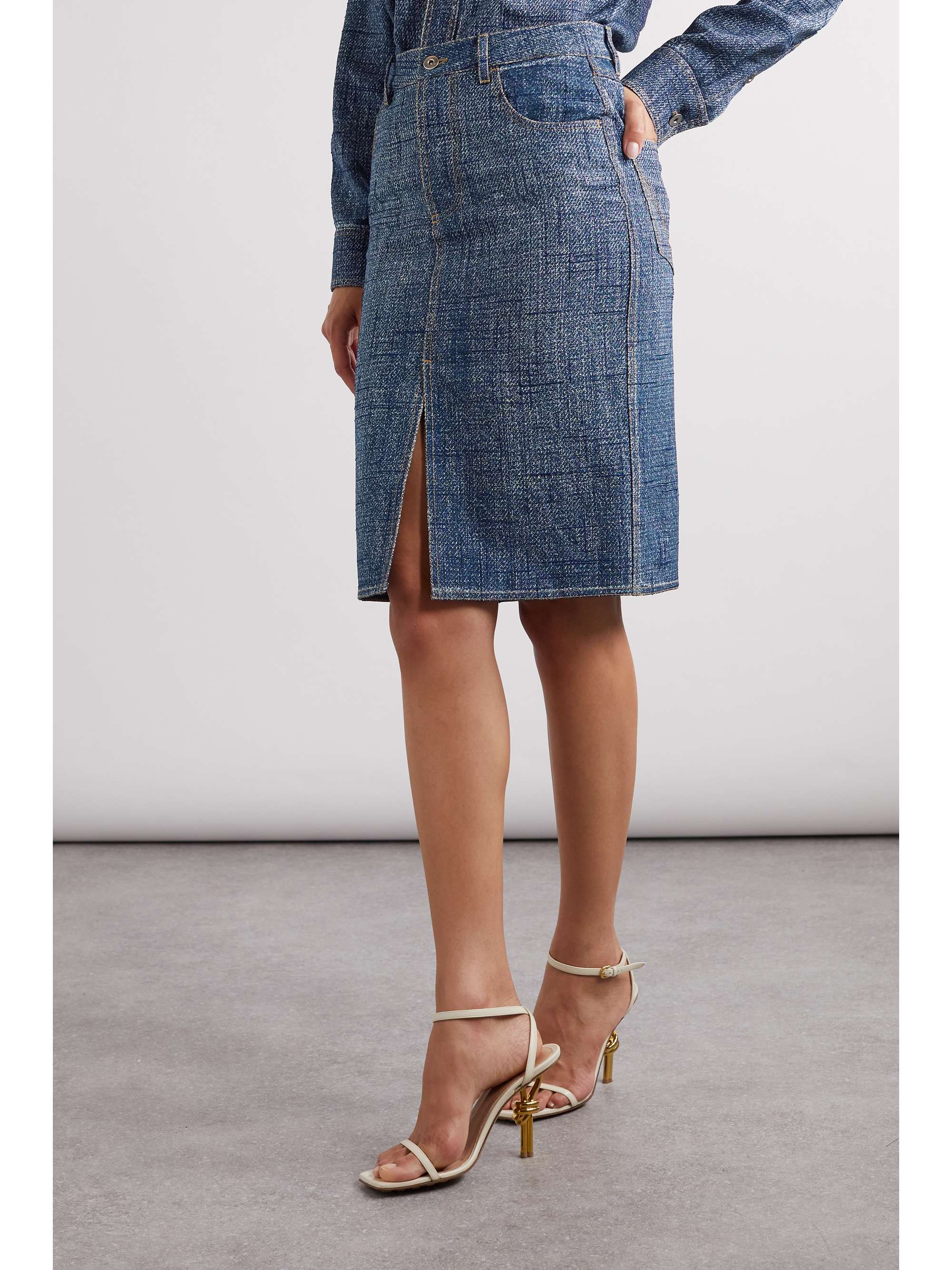 Denim-effect woven midi skirt view