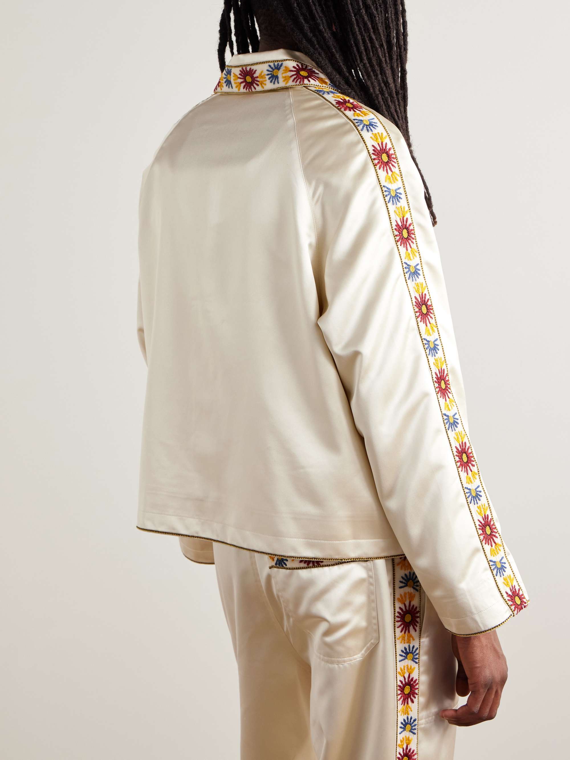 Candyfloss Embroidered Voile-Trimmed Satin Track Jacket view