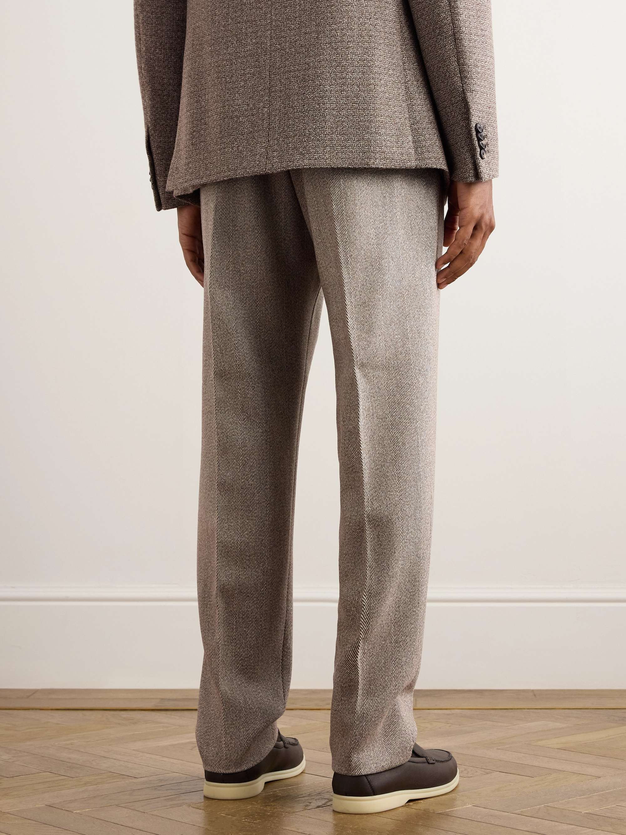 Anden Straight-Leg Pleated Chevron Wool Trousers view