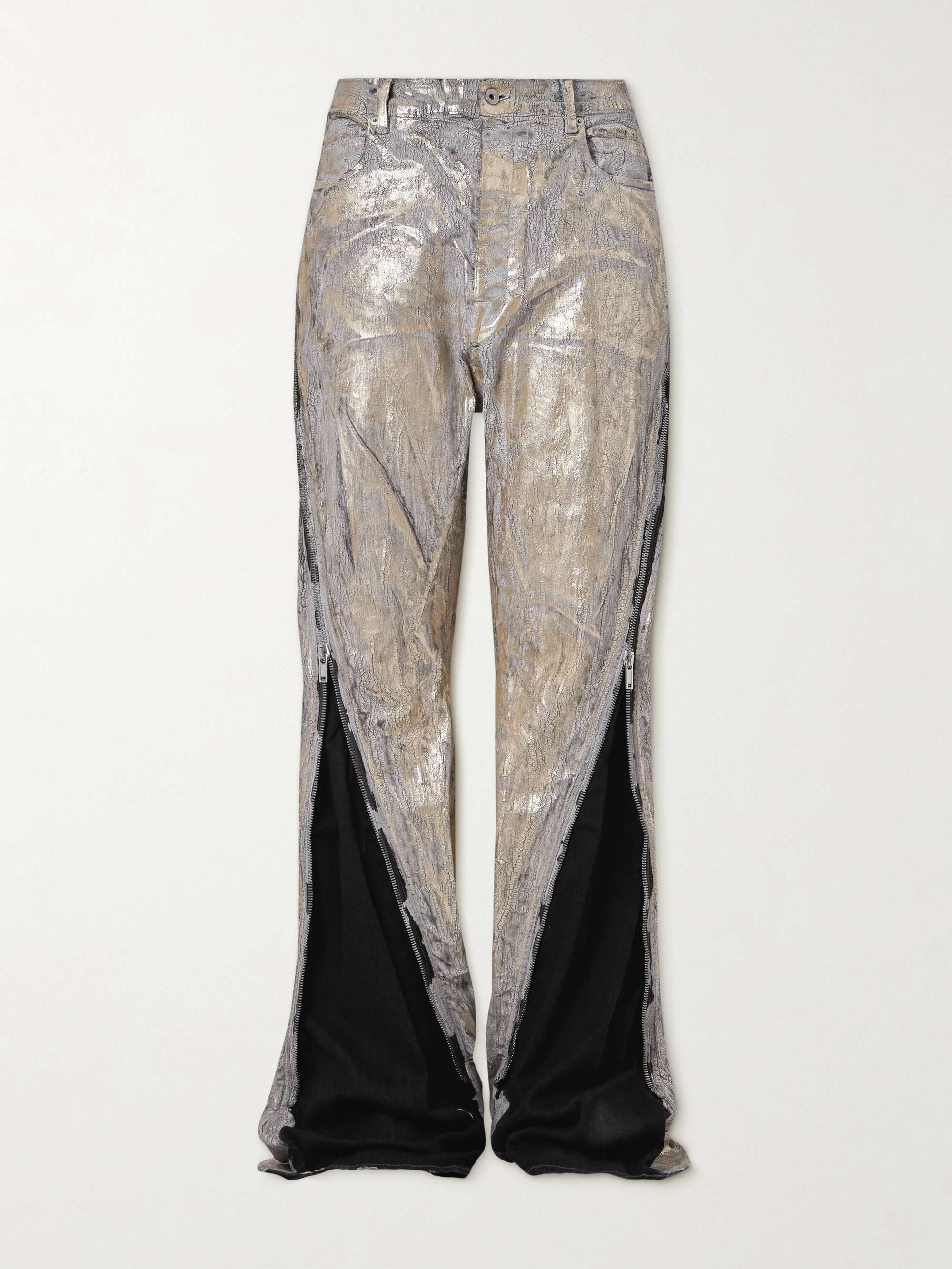 Bolan Flared Zip-Embellished Distressed Metallic Jeans view