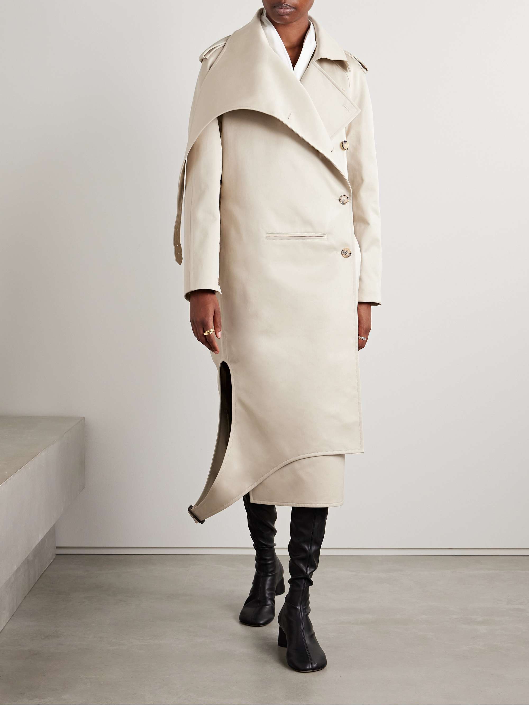 Asymmetric cotton-gabardine trench coat view