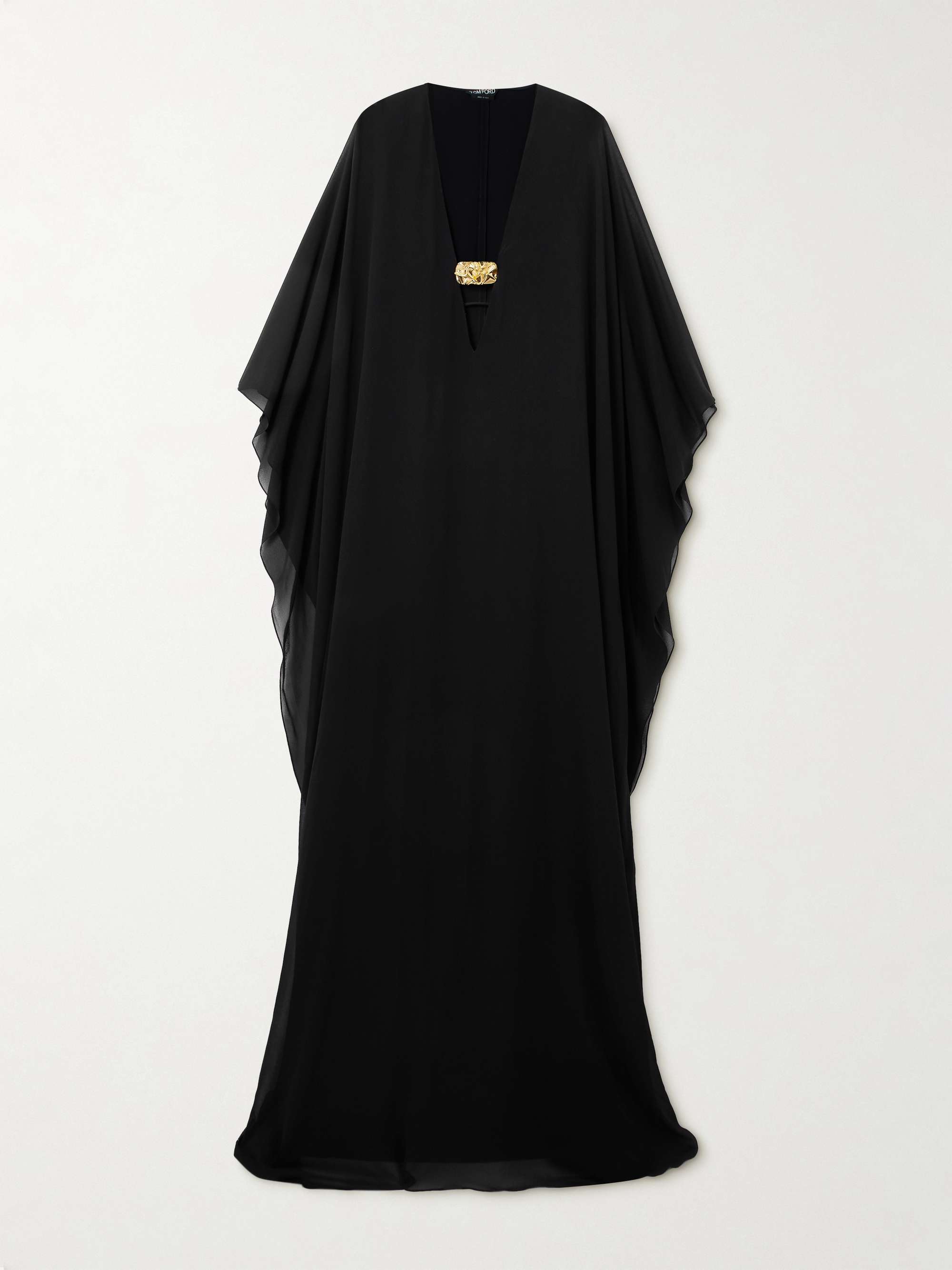 Cape-effect silk-chiffon gown view