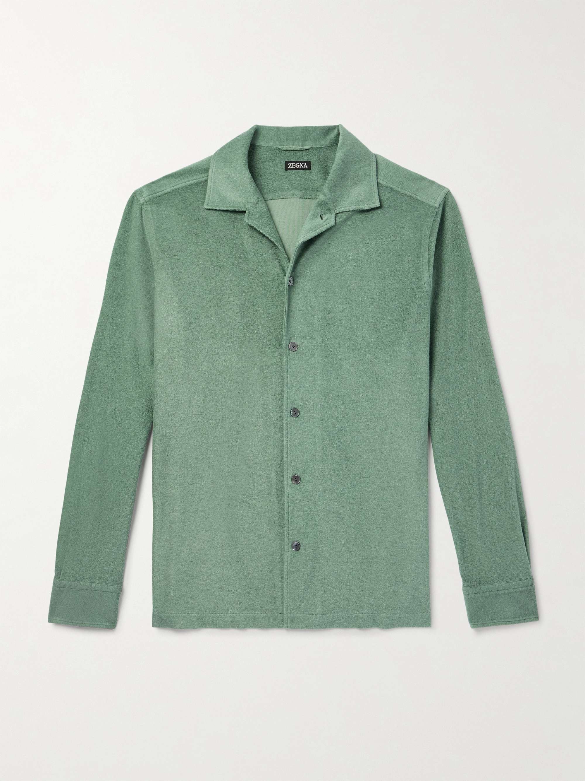 Camp-Collar Cotton and Silk-Blend Terry Shirt view