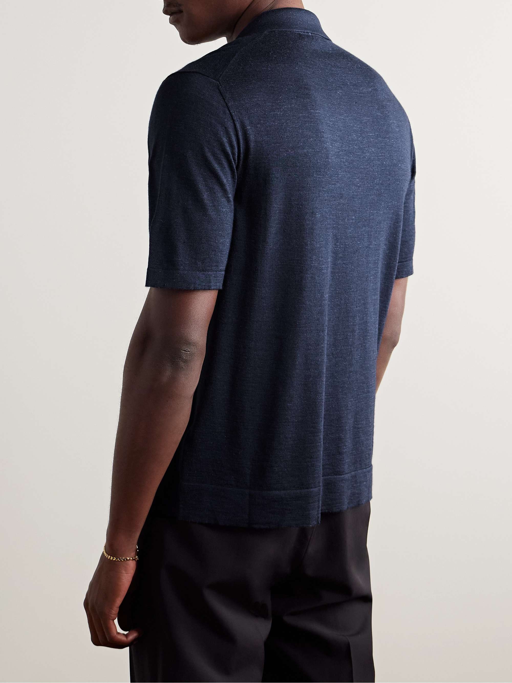 Silk, Cashmere and Linen-Blend Polo Shirt view