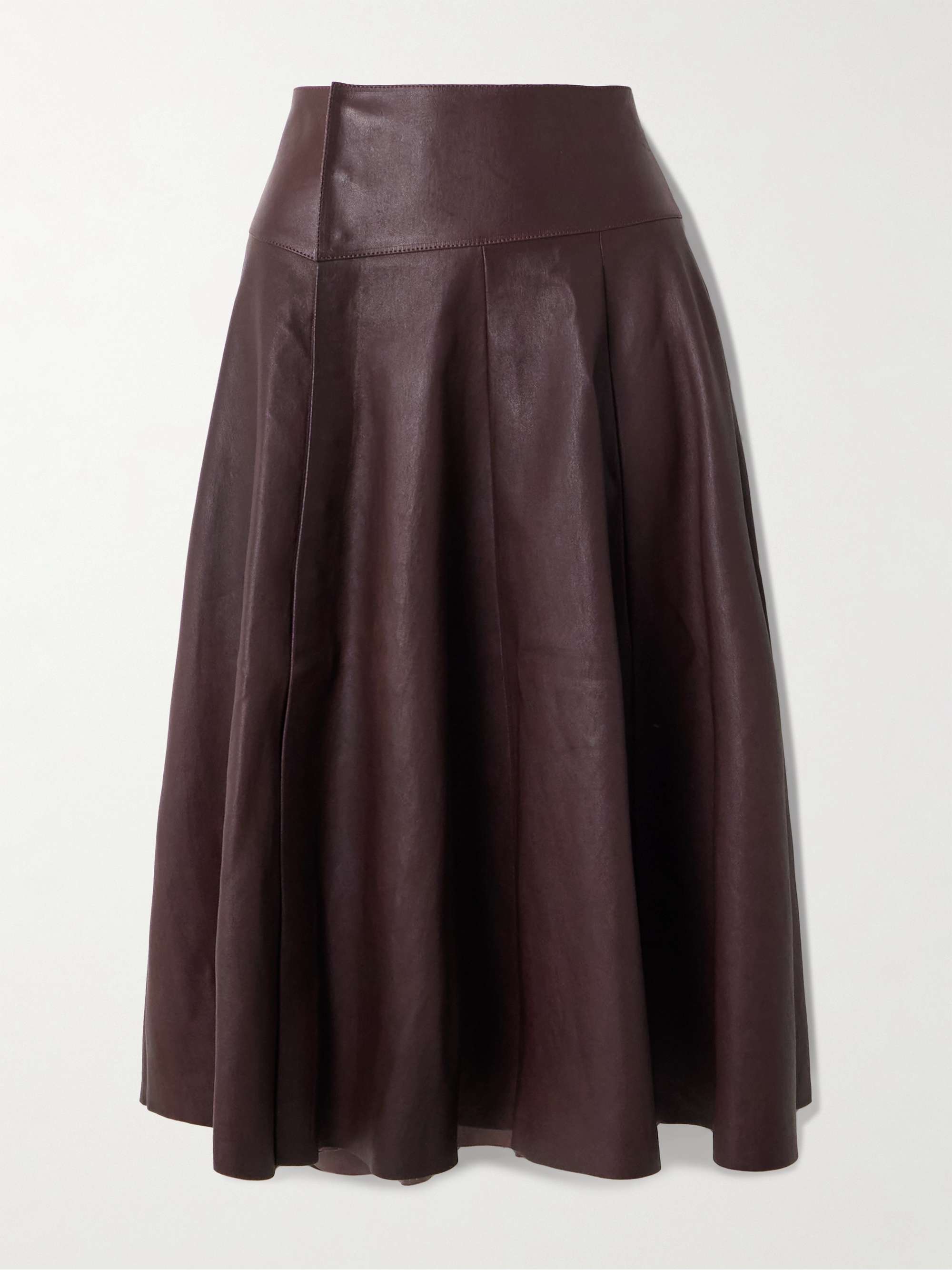 Queen paneled leather midi skirt view