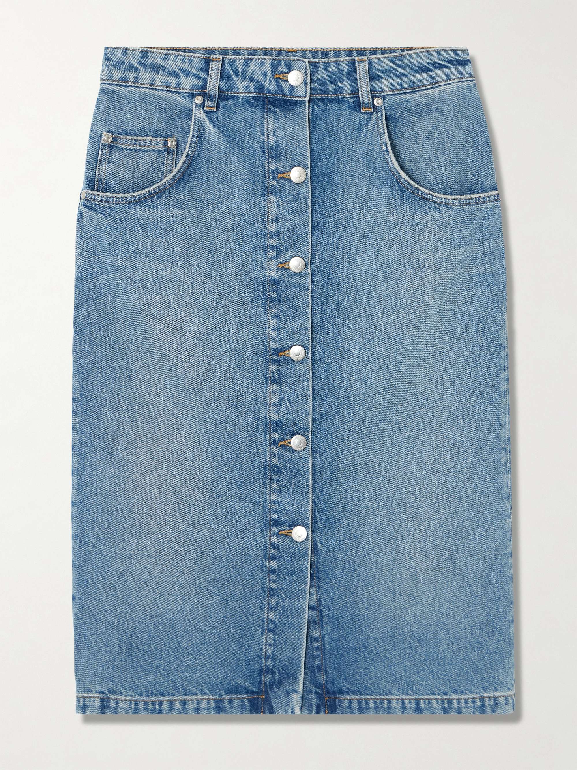 Embellished organic denim midi skirt view