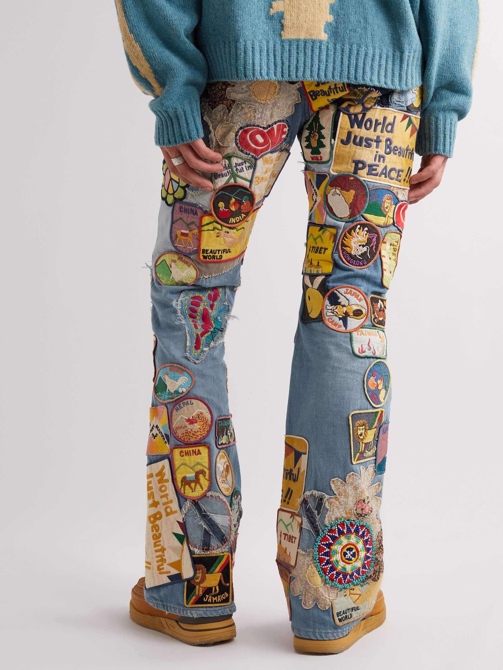 Slim-Fit Flared Appliquéd Jeans view