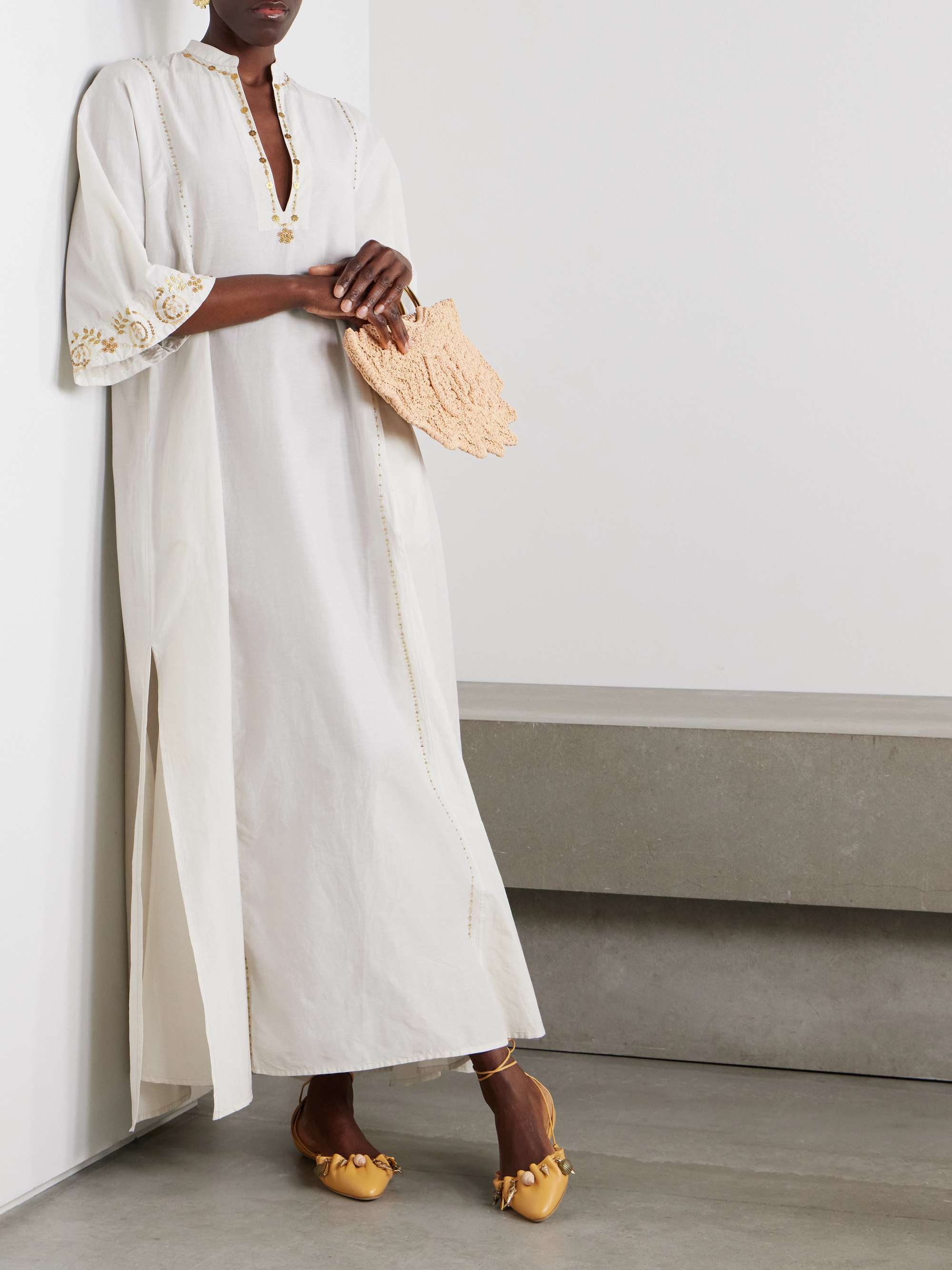 Rachel embellished embroidered cotton and silk-blend kaftan view