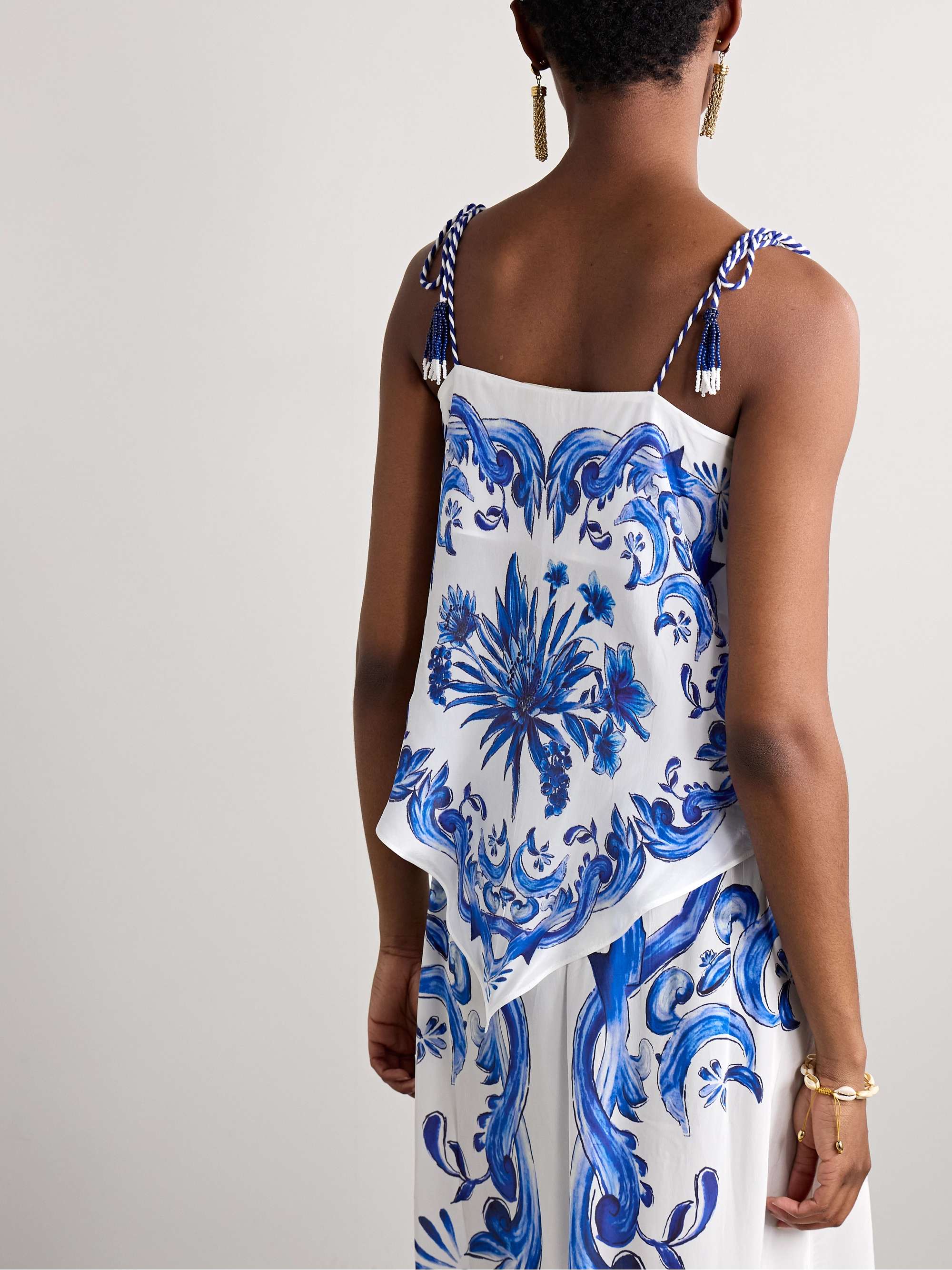 Garden Tiles bead-embellished printed satin tank view