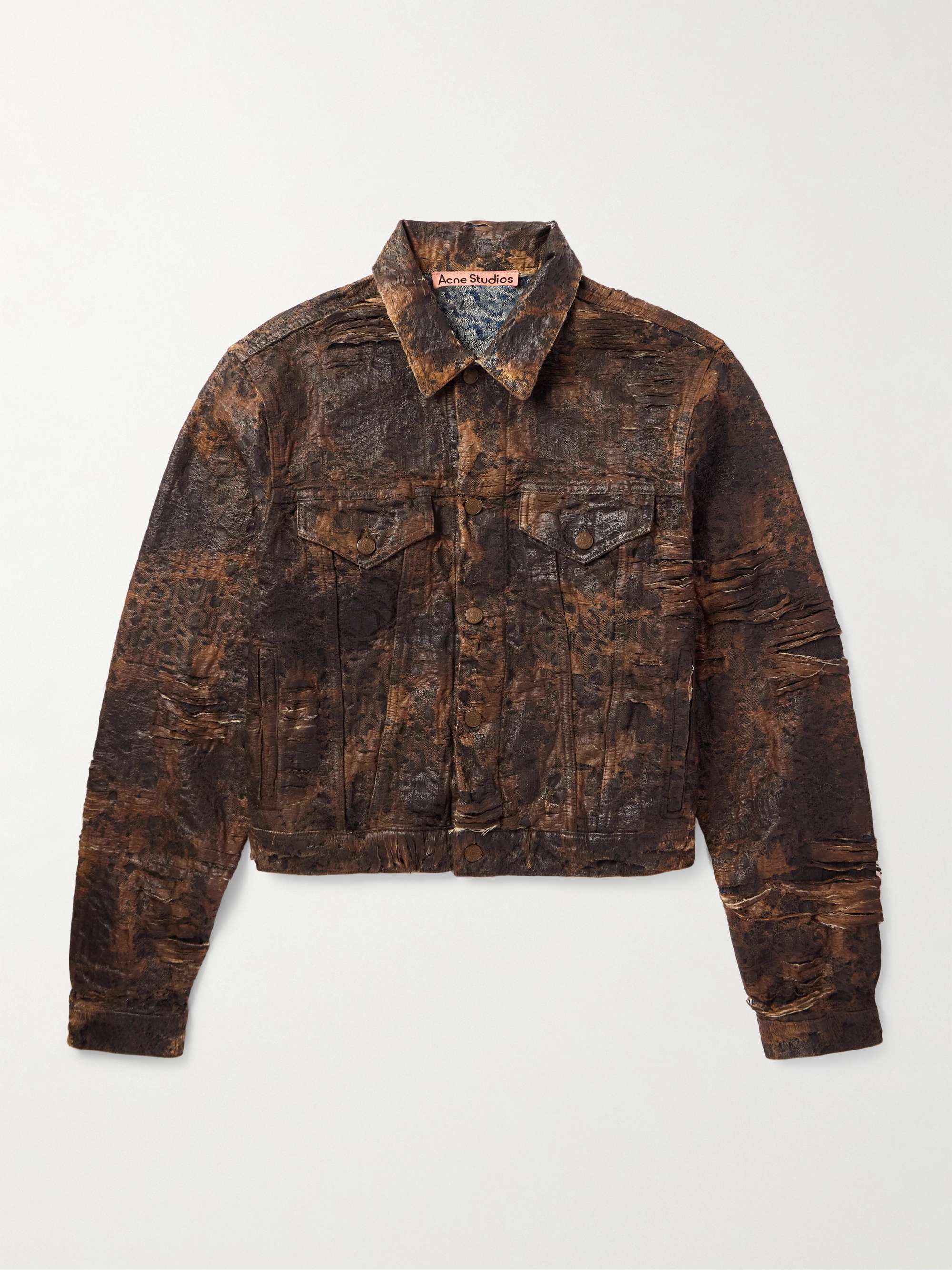 Oraya Slim-Fit Cropped Distressed Coated-Denim Jacket view