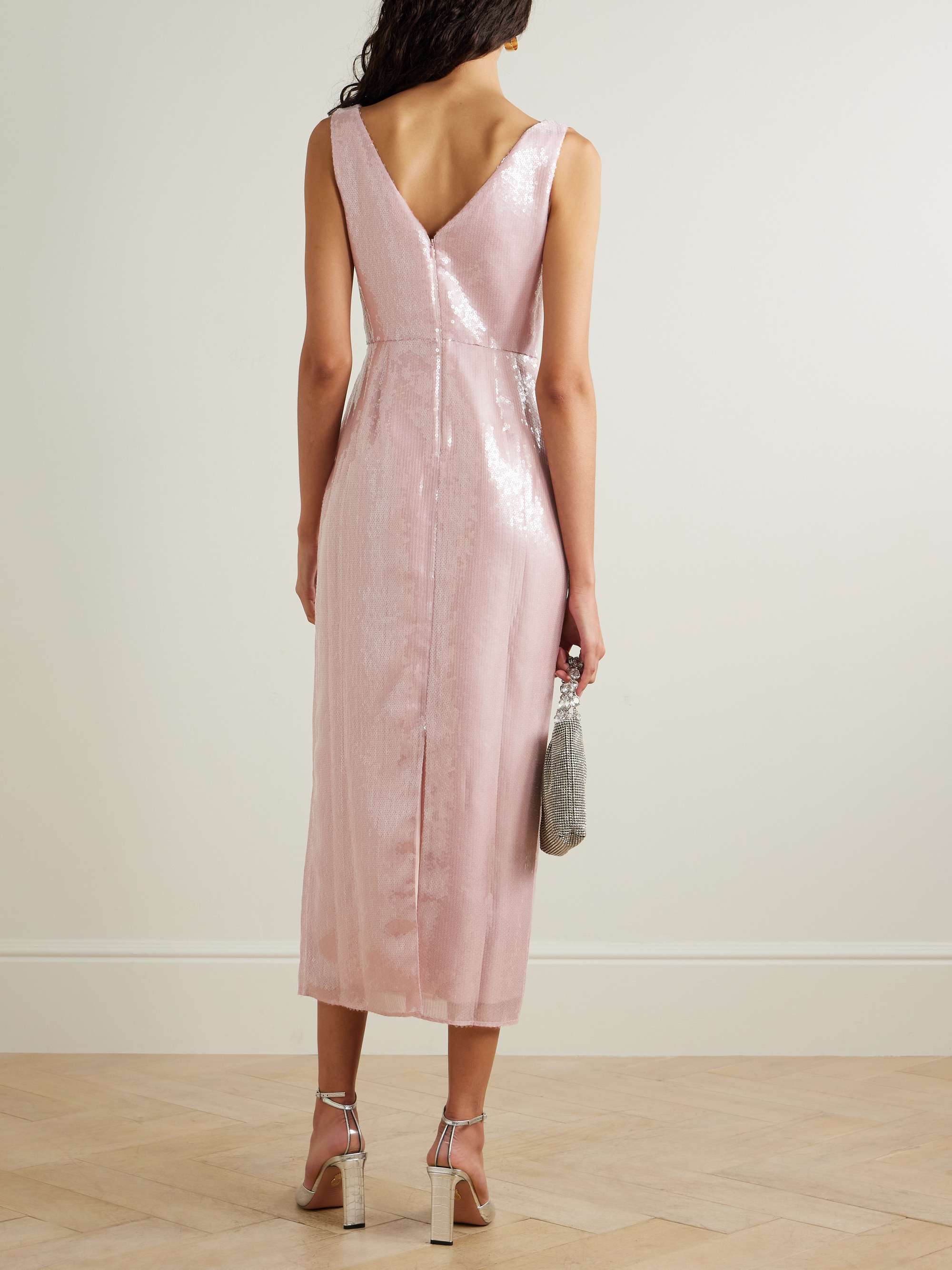 Sequined silk and embellished tulle midi dress view