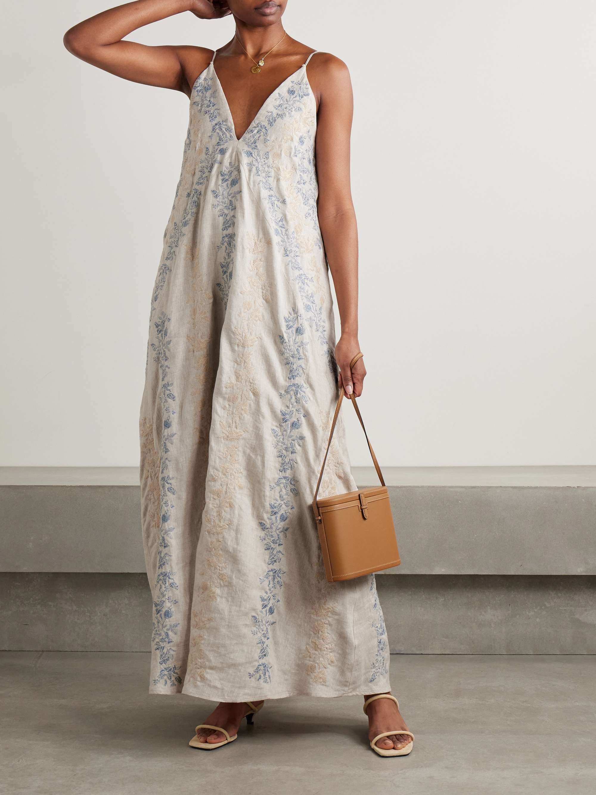 Soledad Bougainvillea embroidered linen maxi dress view