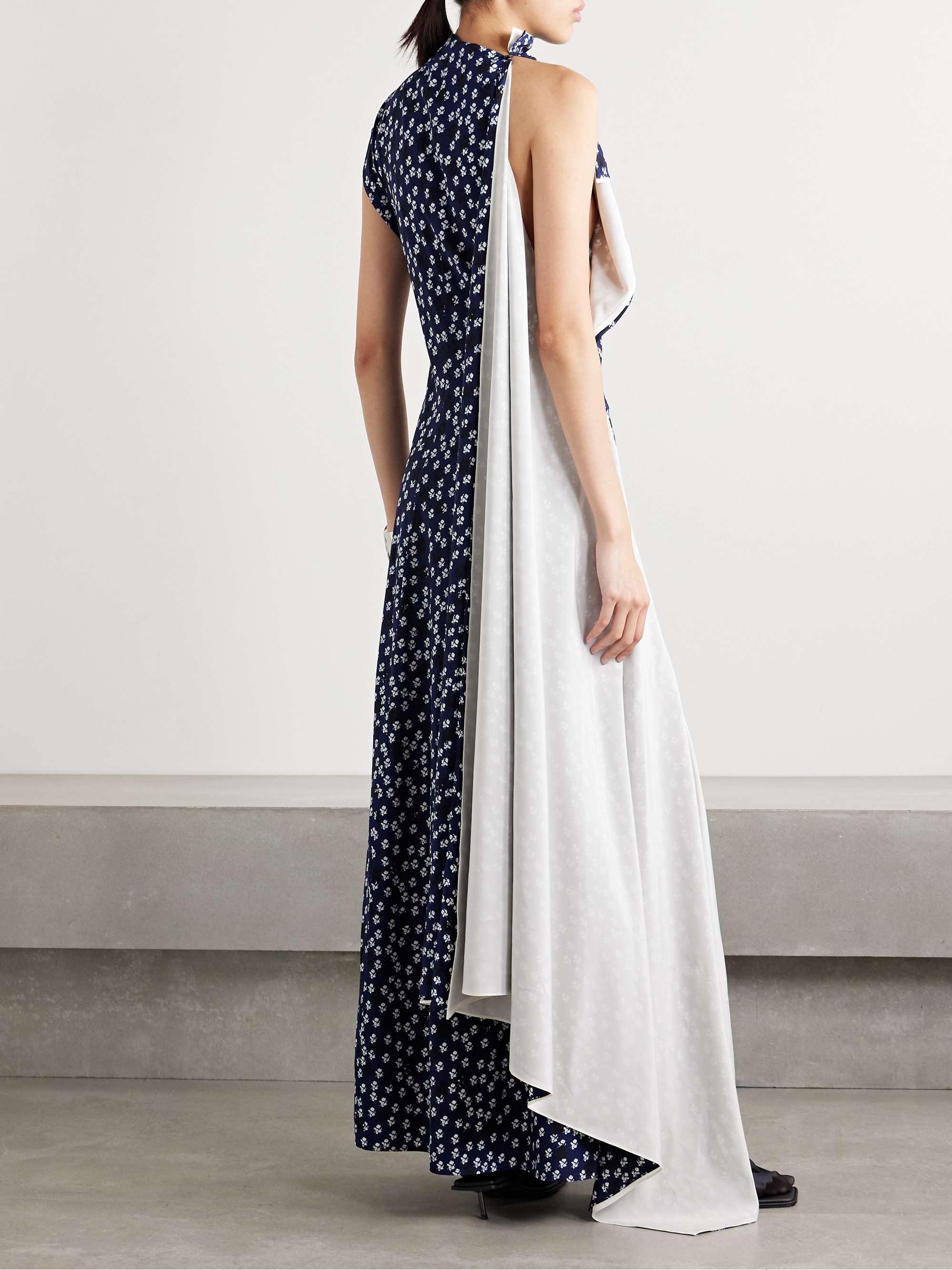Devyn asymmetric draped floral-print poplin maxi dress view