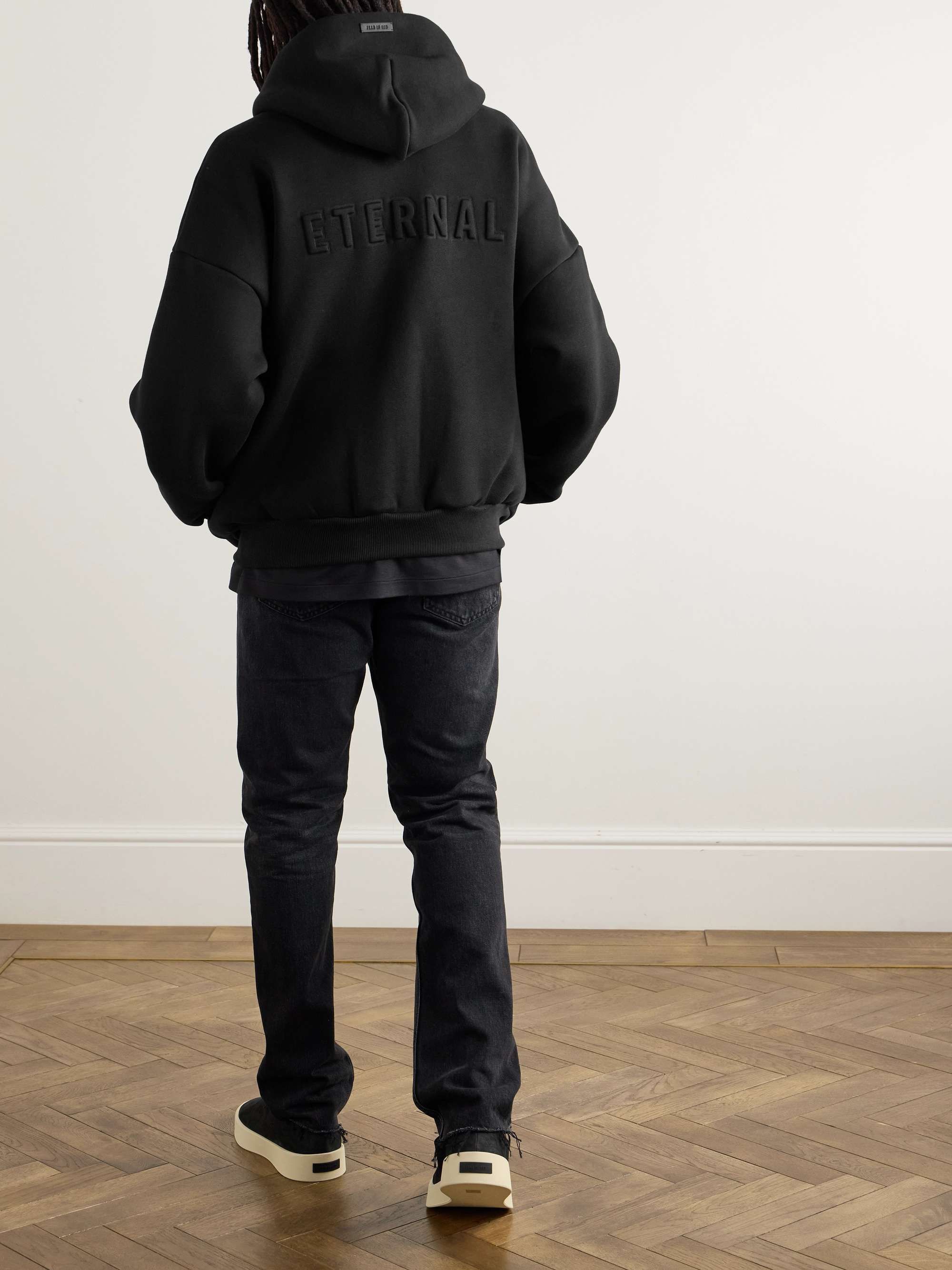 Oversized Logo-Appliquéd Debossed Cotton-Blend Jersey Hoodie view
