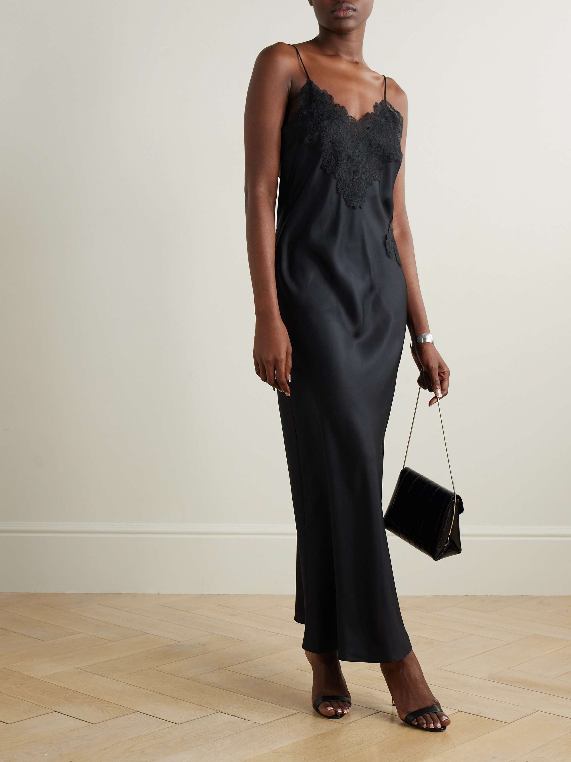 Lace-trimmed silk-twill maxi dress view
