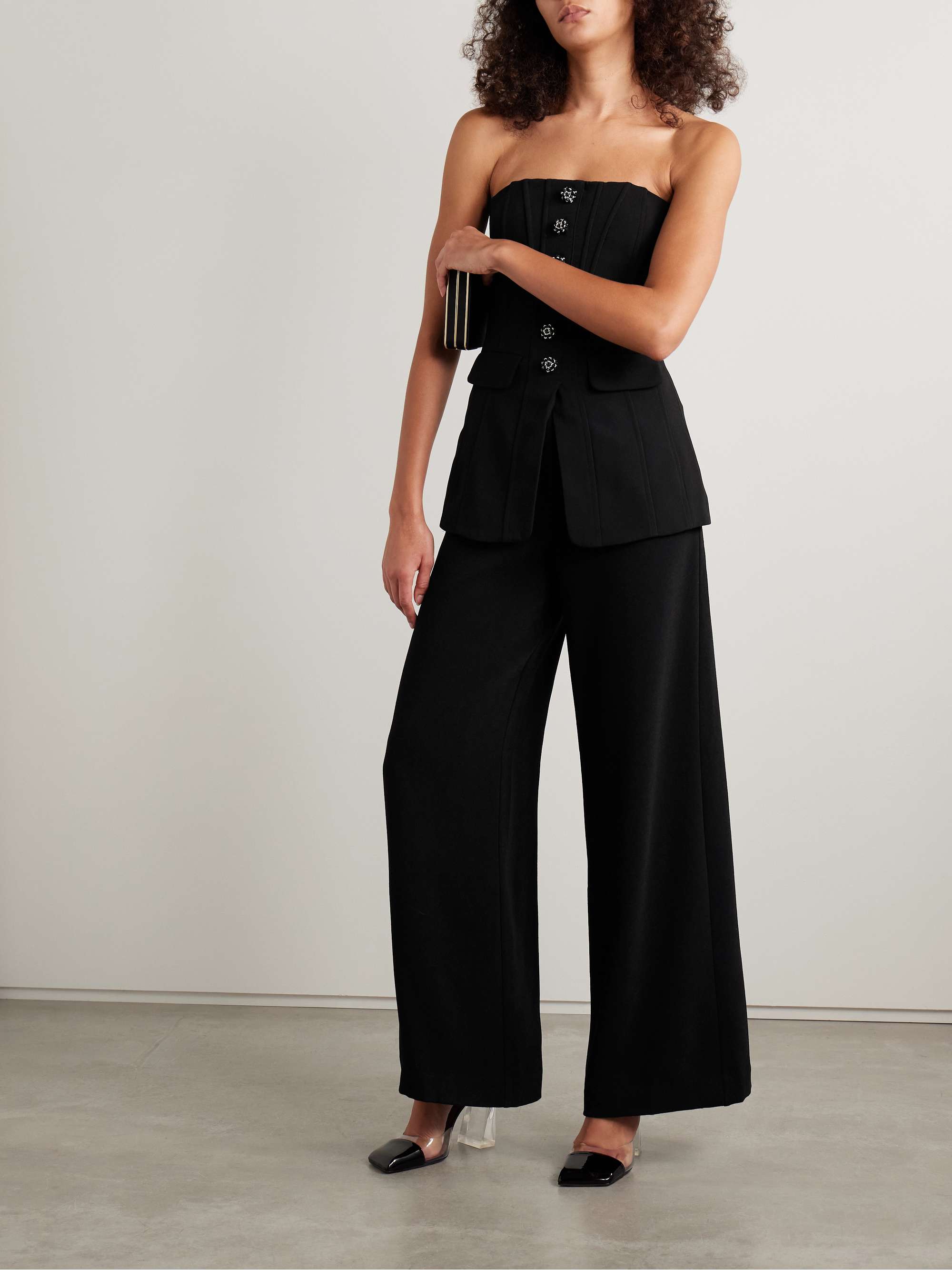 Convertible strapless crystal-embellished peplum crepe jumpsuit view