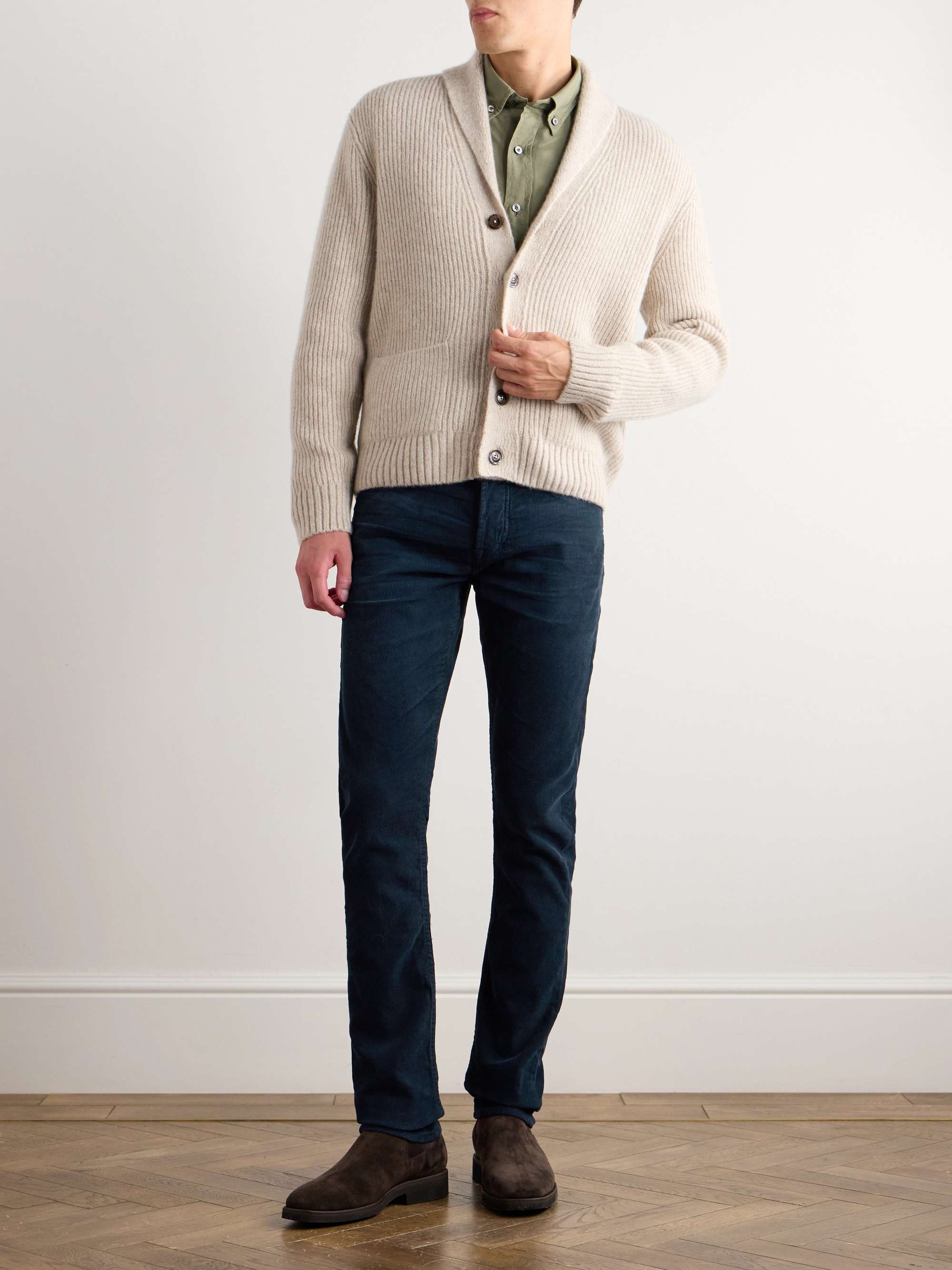 Slim-Fit Cotton-Blend Corduroy Trousers view
