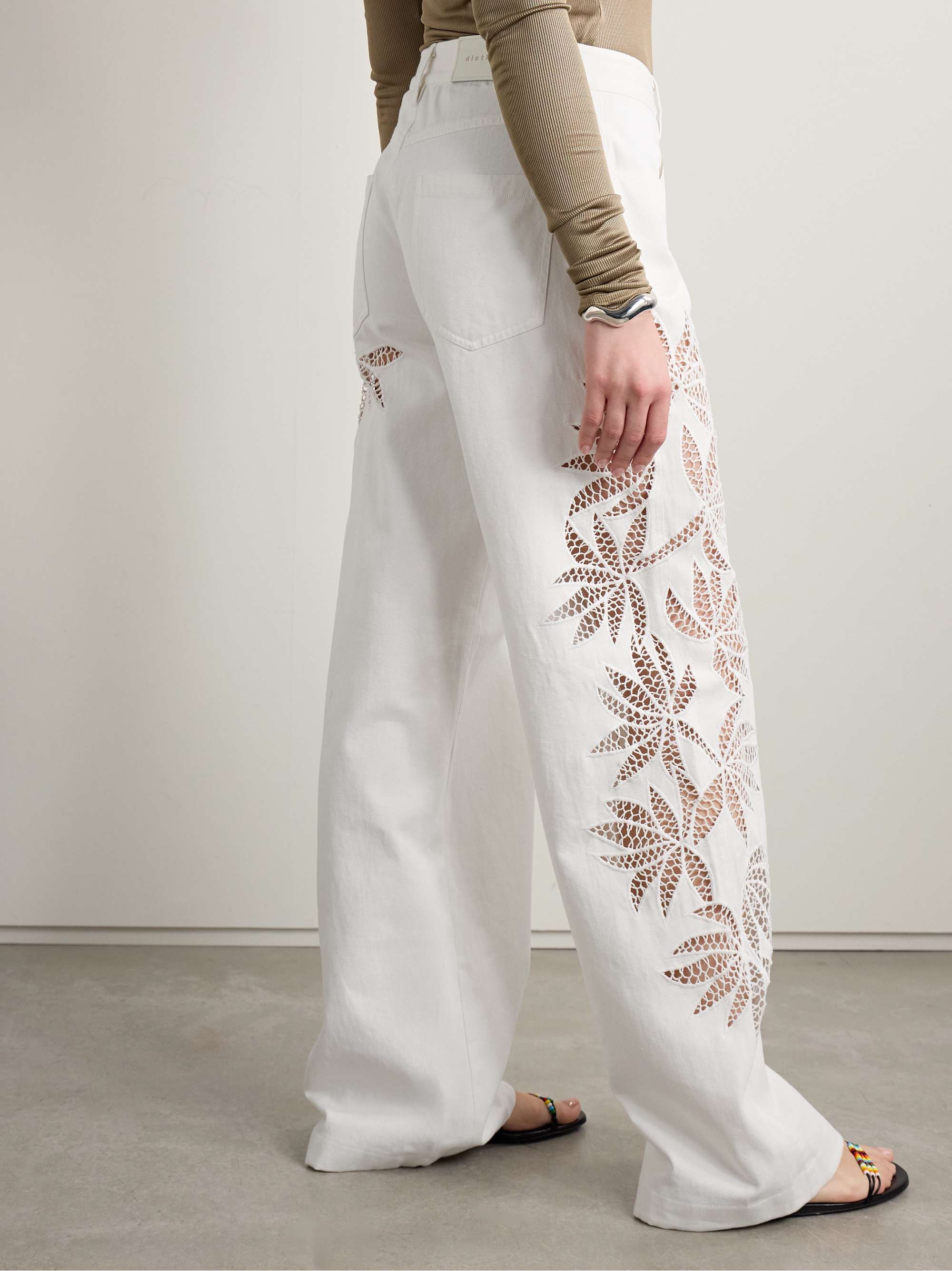 Stulla crochet-trimmed mid-rise straight-leg jeans view
