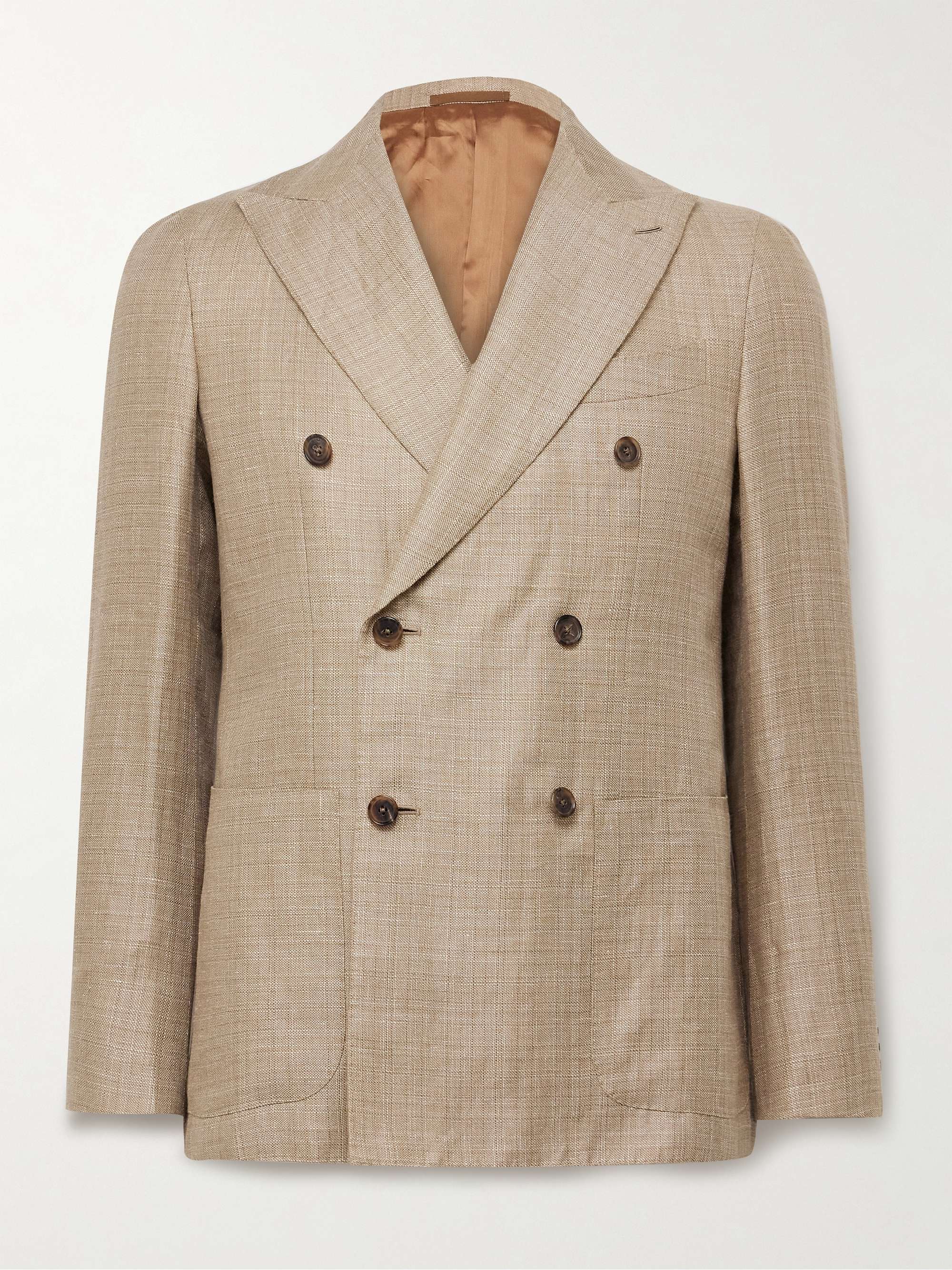 Slim-Fit Double-Breasted Linen and Wool-Blend Blazer view
