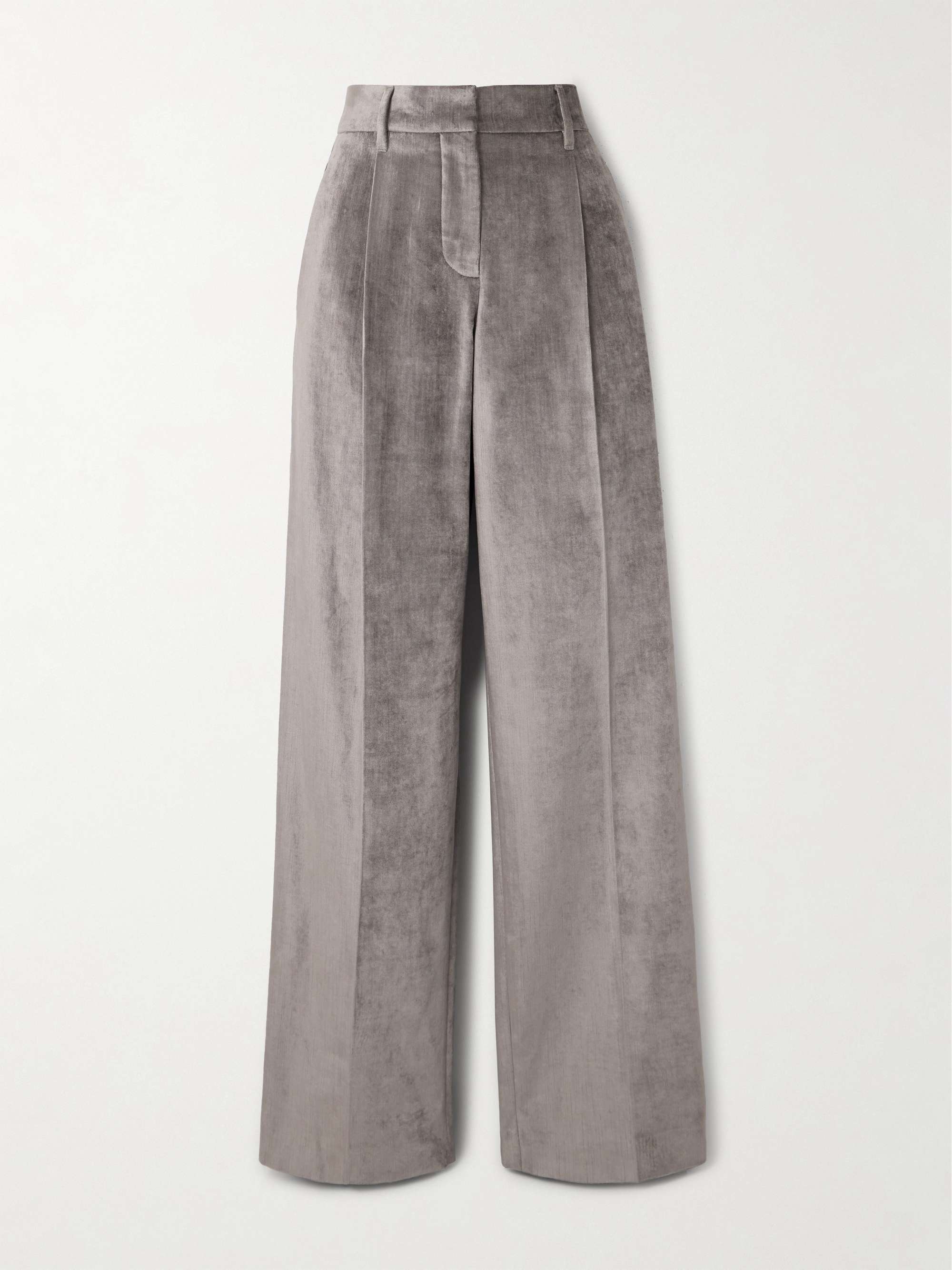 Pleated cotton-blend velvet wide-leg pants view