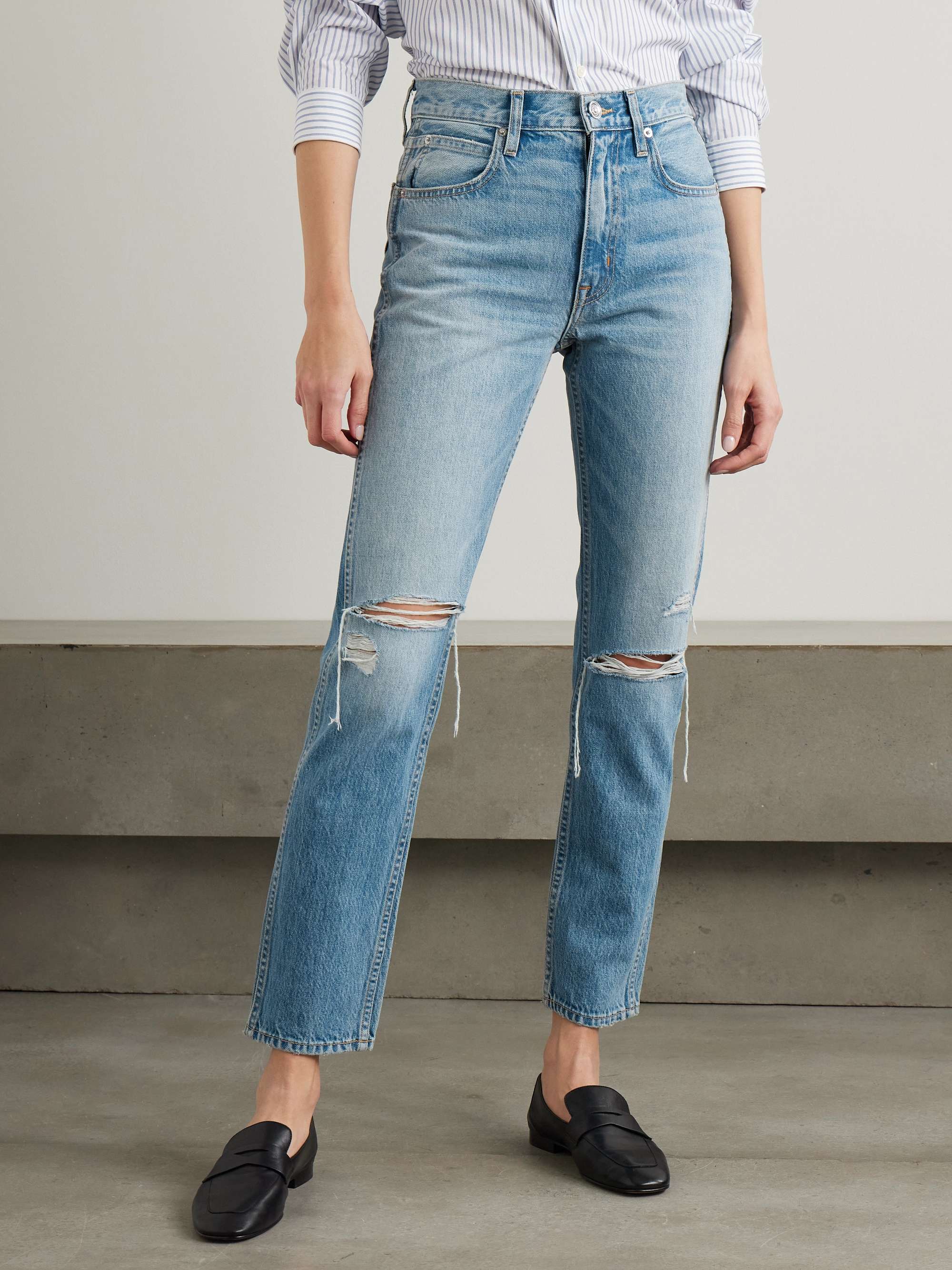 Virginia distressed high-rise slim-leg jeans view